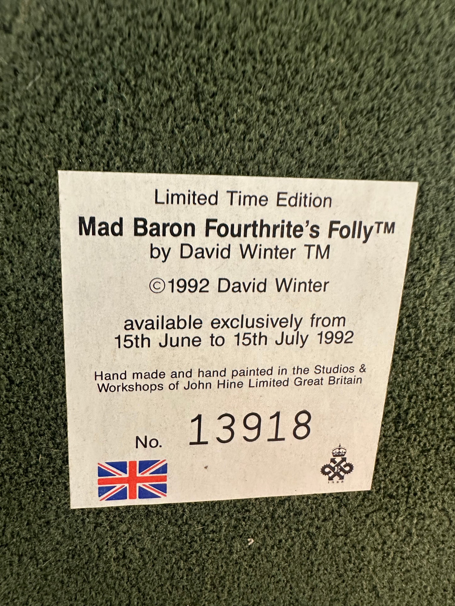 David Winter Cottage "Mad Baron Fourthrite’s Folly" 1992 Limited Edition - Hand Painted British Collectible