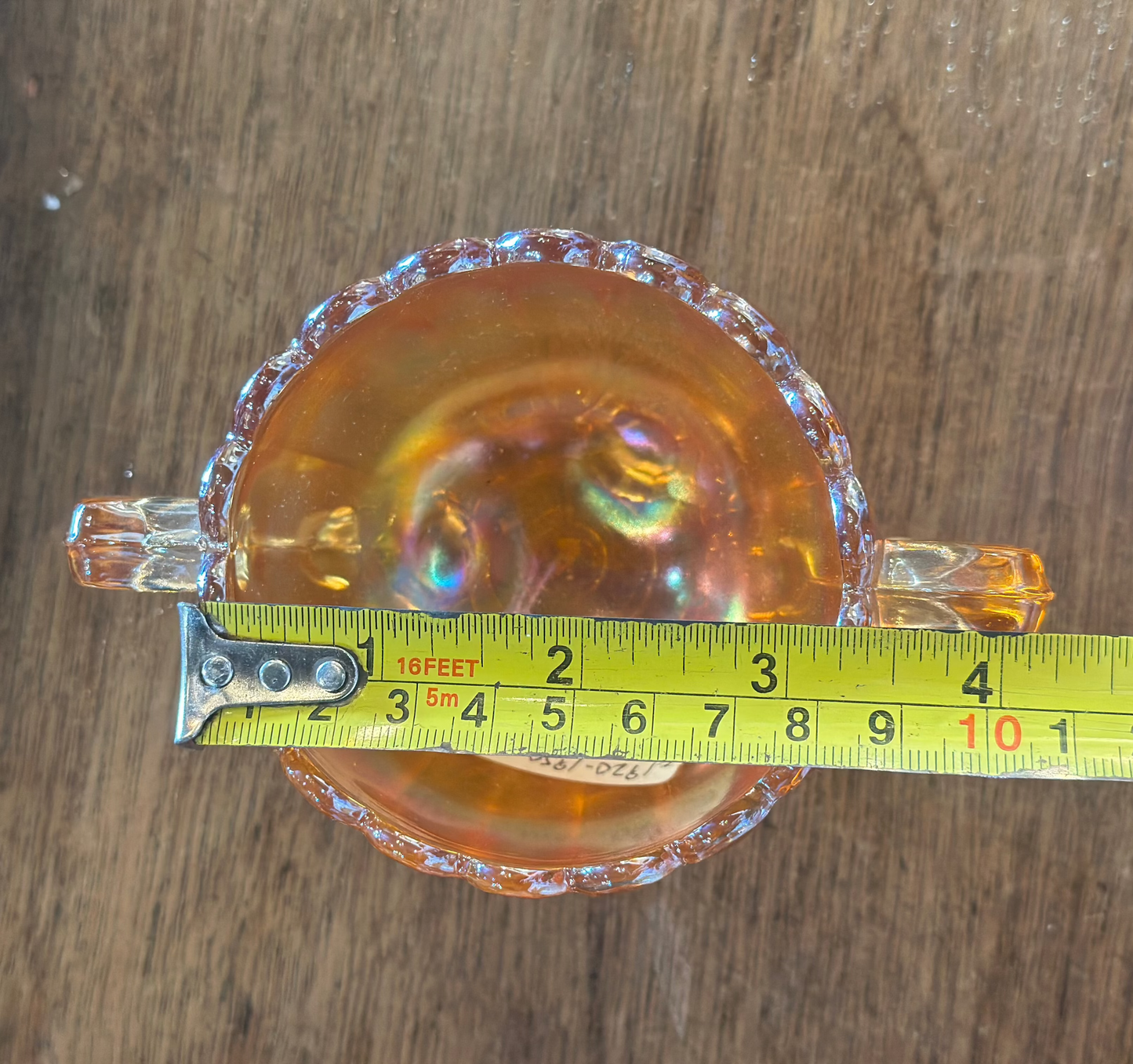 Vintage Amber Carnival Glass Sugar Bowl – Iridescent Double Handle Footed Bowl – Mid Century Collectible