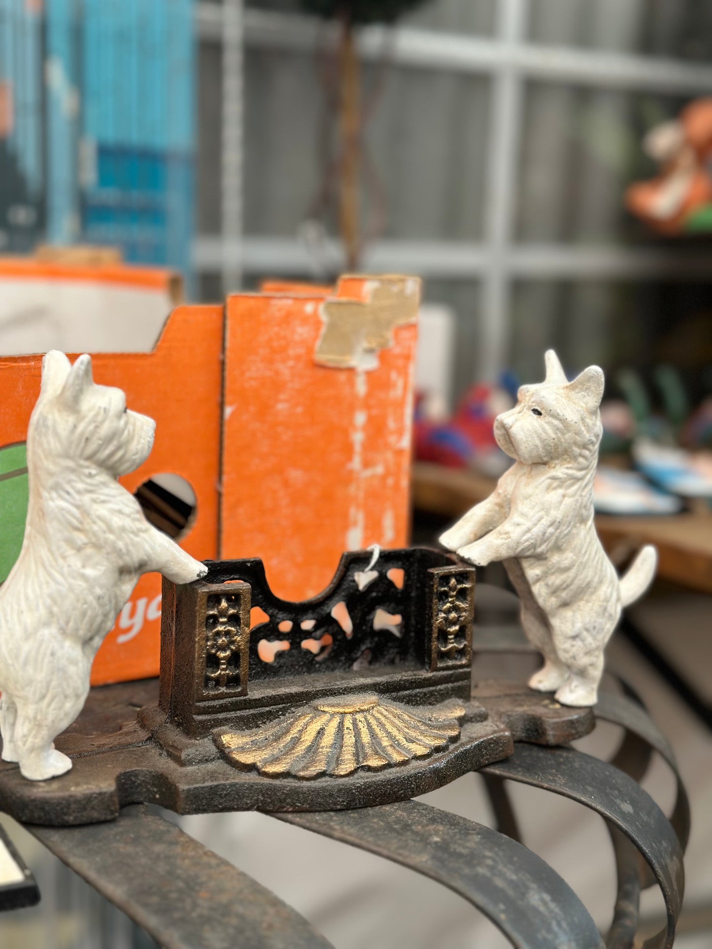 Vintage Style Cast Iron Westie Dog Business Card Holder | White Terrier Desk Accessory