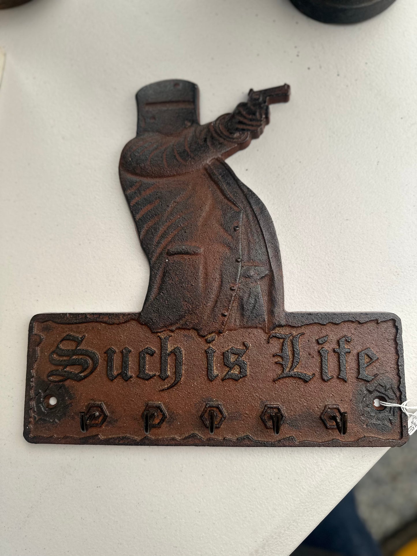 Vintage Style Cast Iron Ned Kelly Key Rack – "Such is Life" Wall Plaque & 5-Hook Key Holder