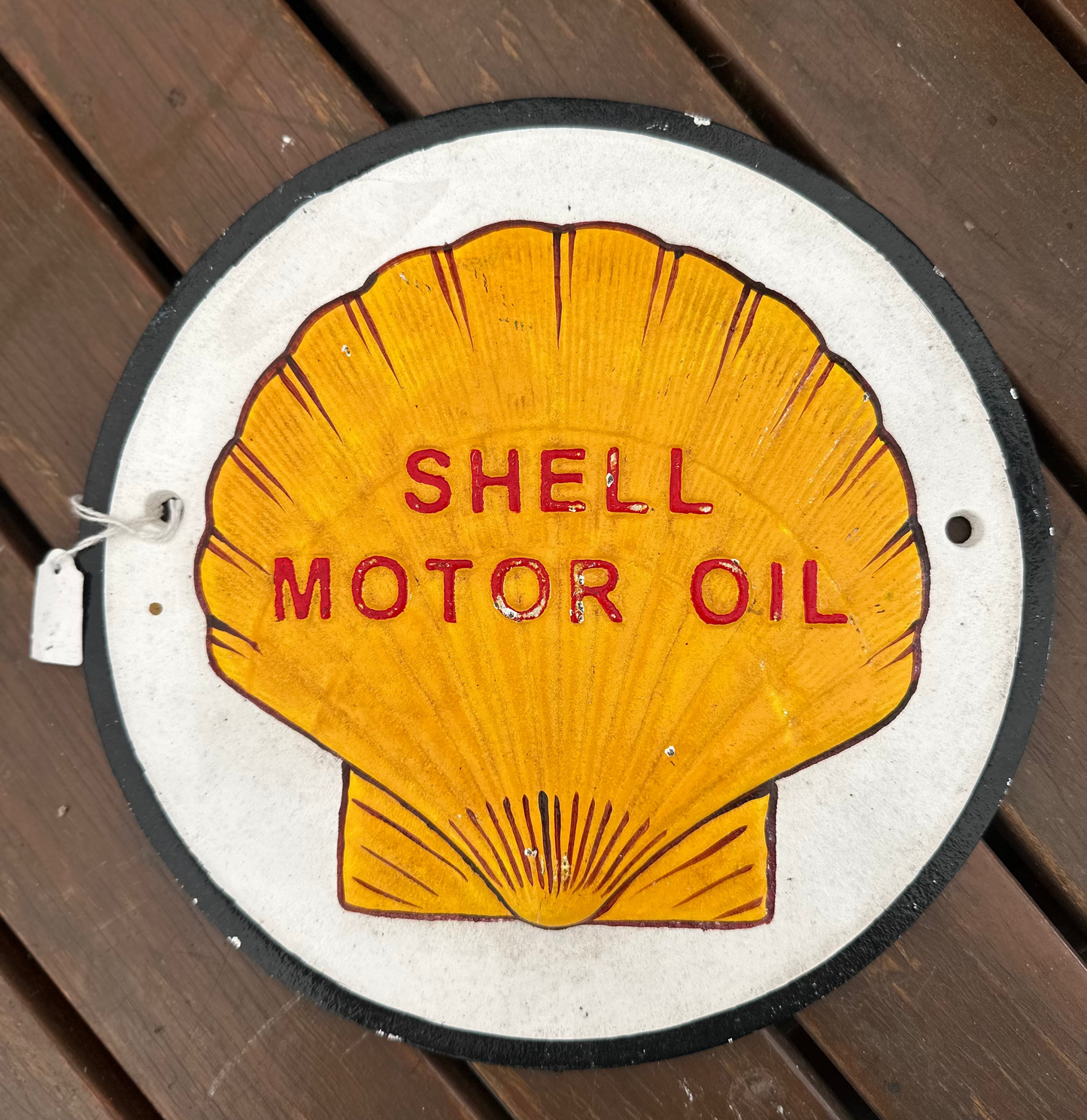 Vintage Style Cast Iron Shell Motor Oil Clam Sign - Retro Garage Wall Plaque