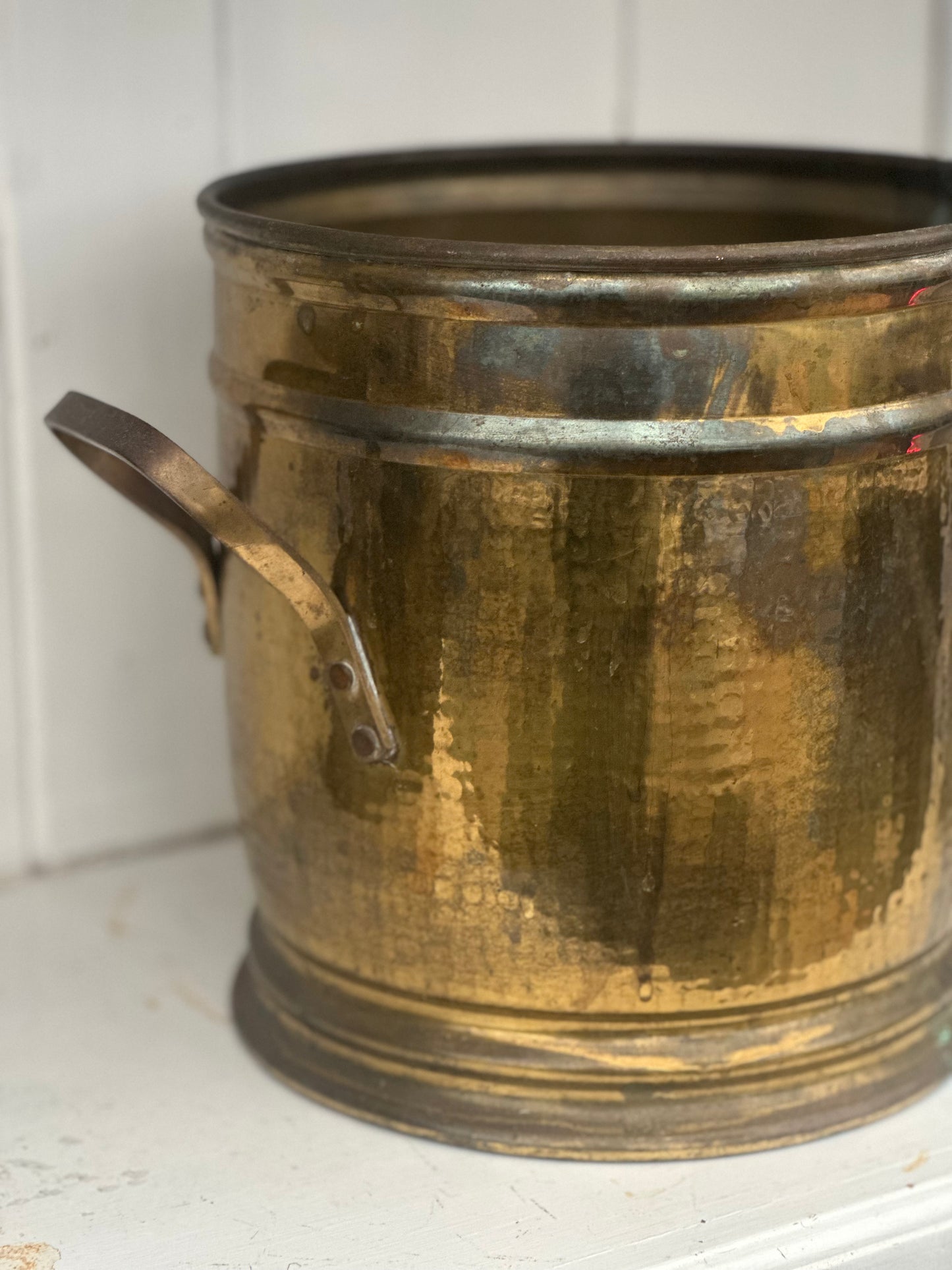 Vintage Hammered Brass Champagne Bucket - Antique Style Wine Cooler with Handles
