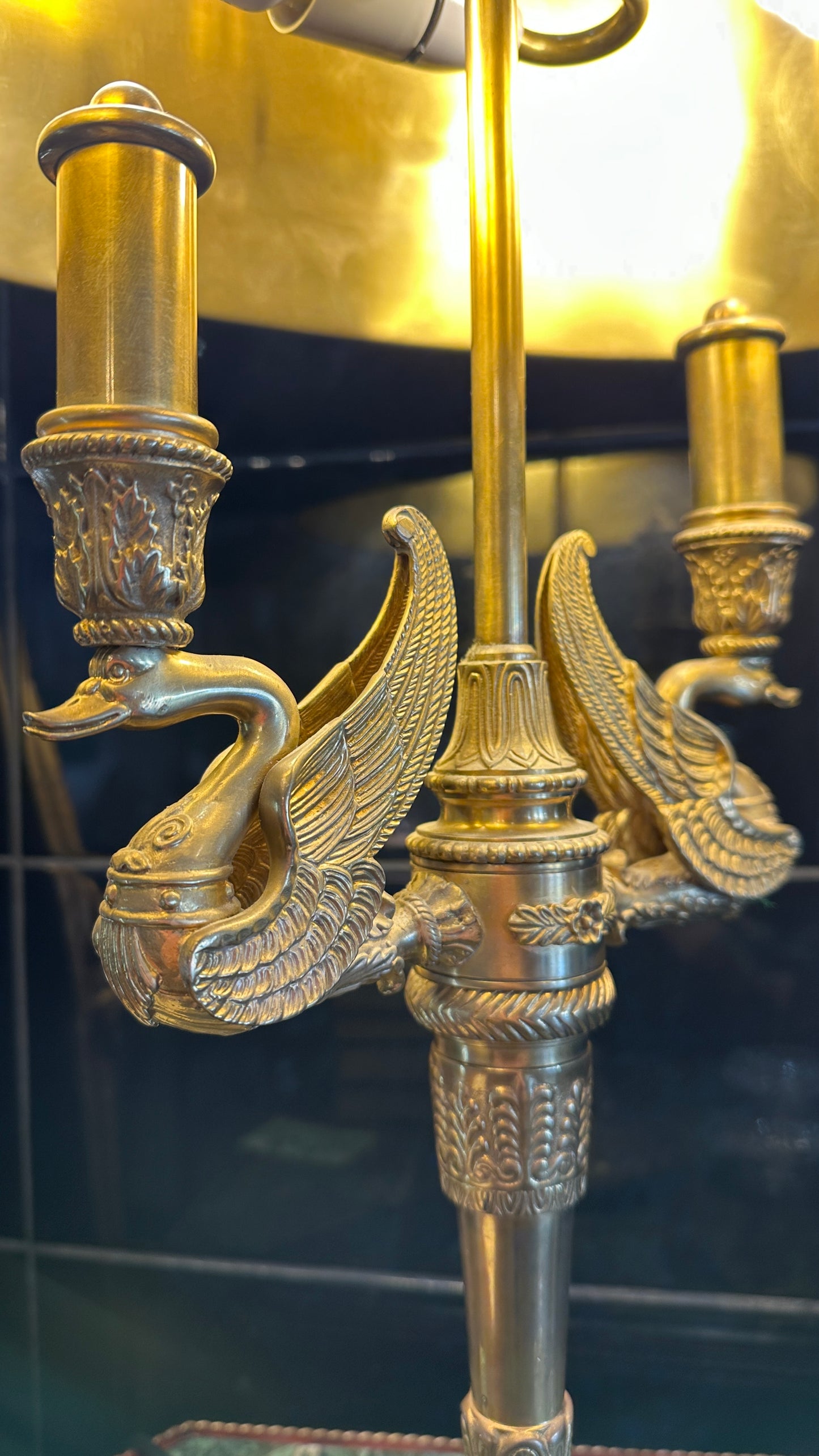 French Empire Style Double Swan Bouillotte Table Lamp