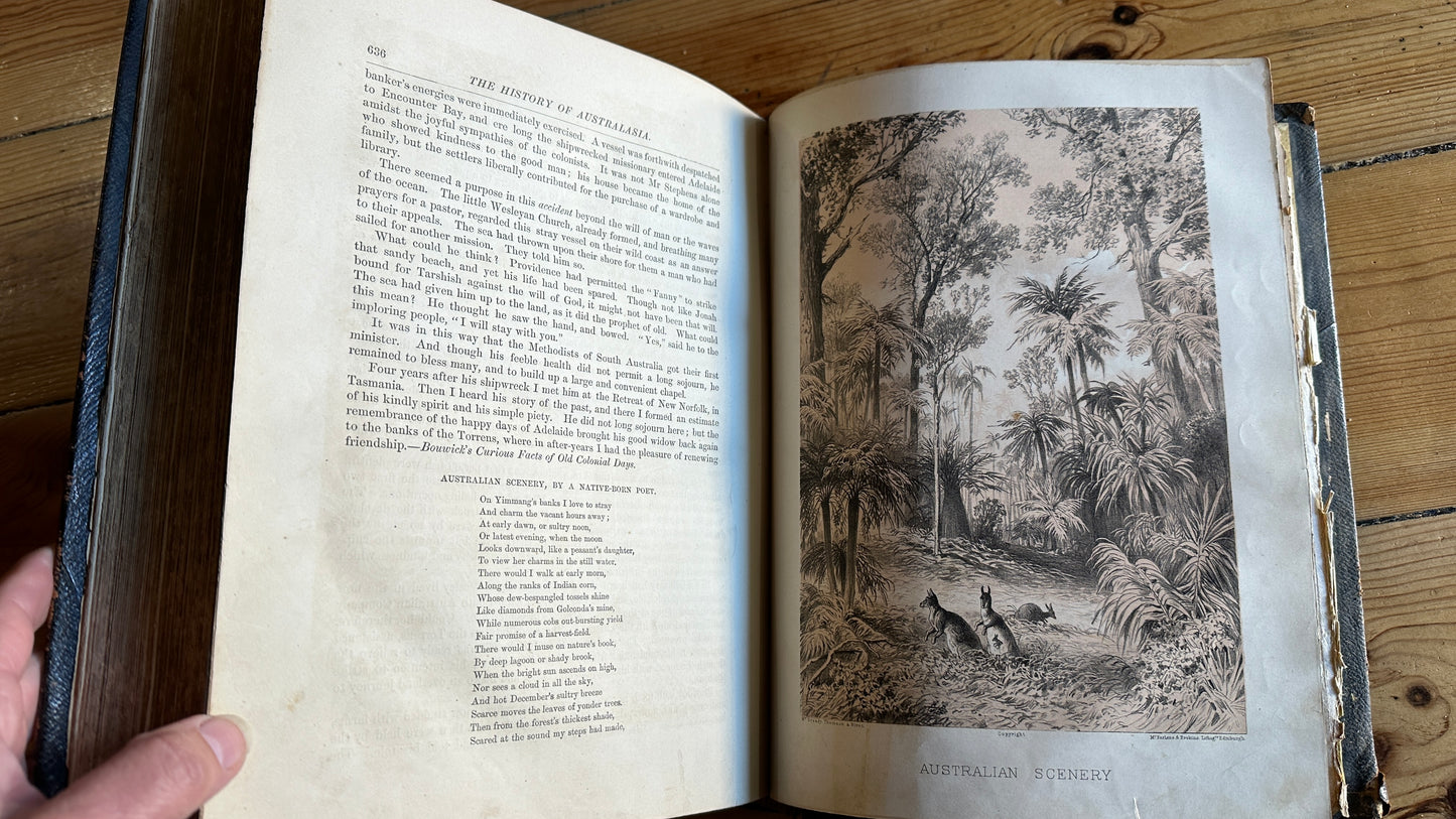 Antique leather-bound 1878 edition of The History of Australasia by David Blair, published by McGready, Thomson & Niven