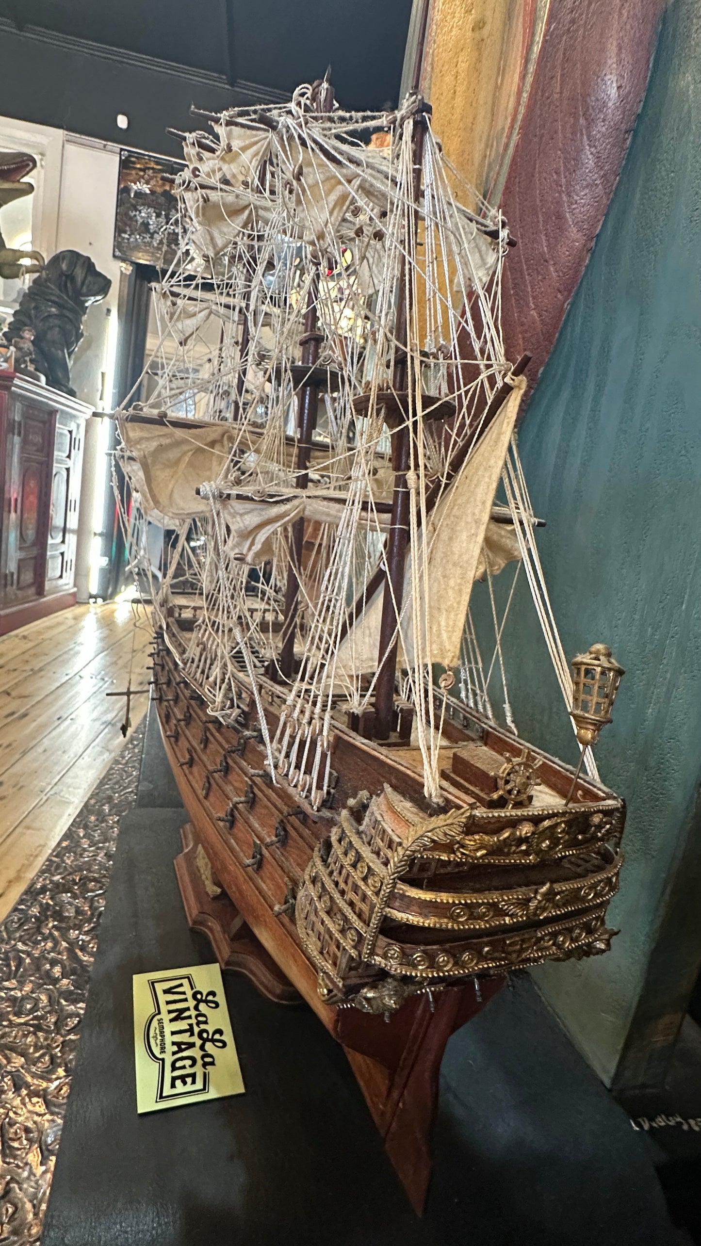 Ship ~. Wooden Model of a Historic 17th Century Warship, featuring intricate detail and craftsmanship