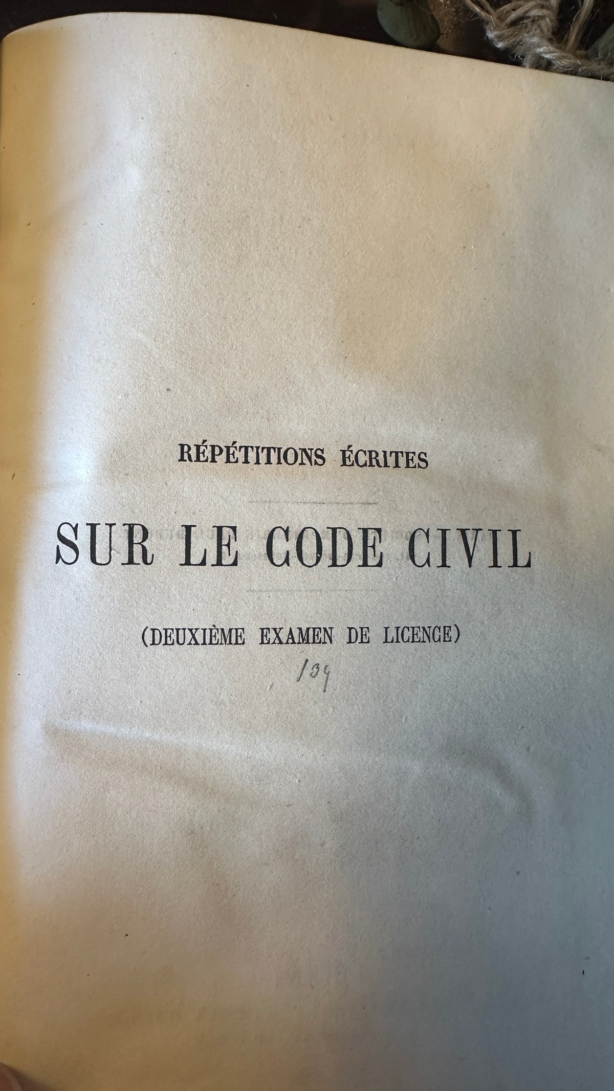 Historical French legal book titled "Répétitions Écrites sur le Code Civil" (Vol 3), 1883 Paris.