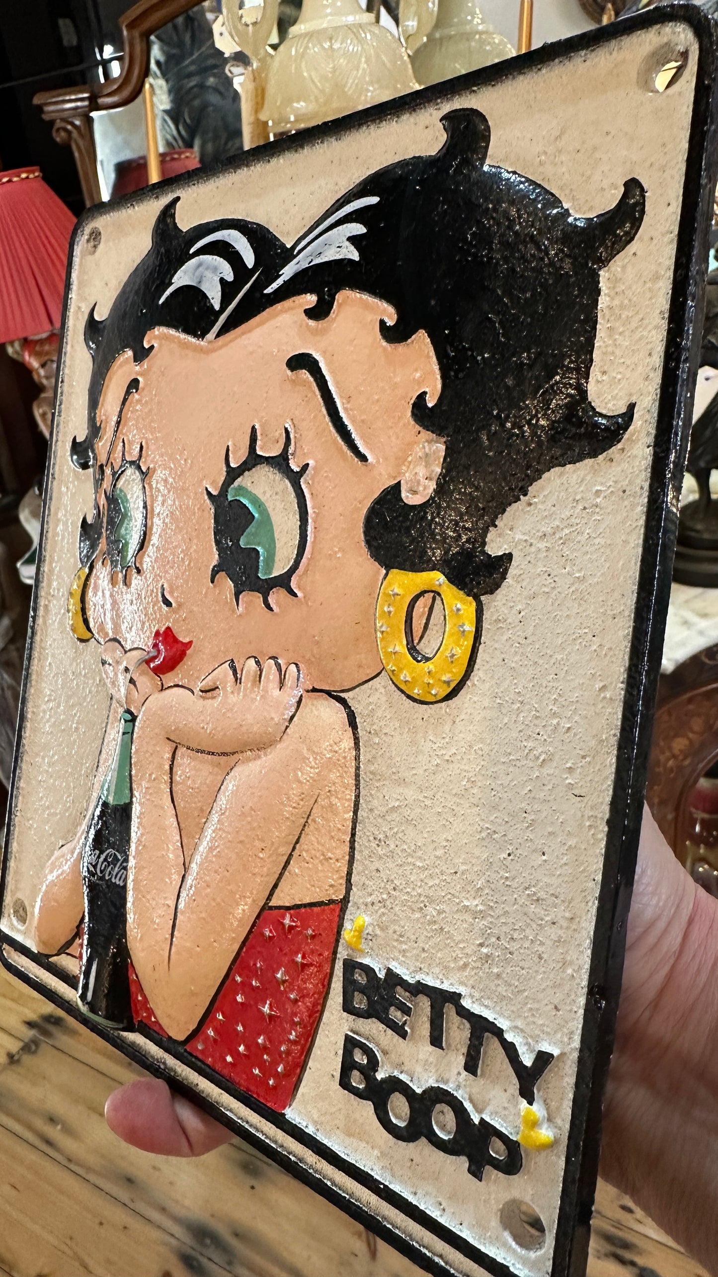 Cast Iron Betty Boop Drinking Coke Sign