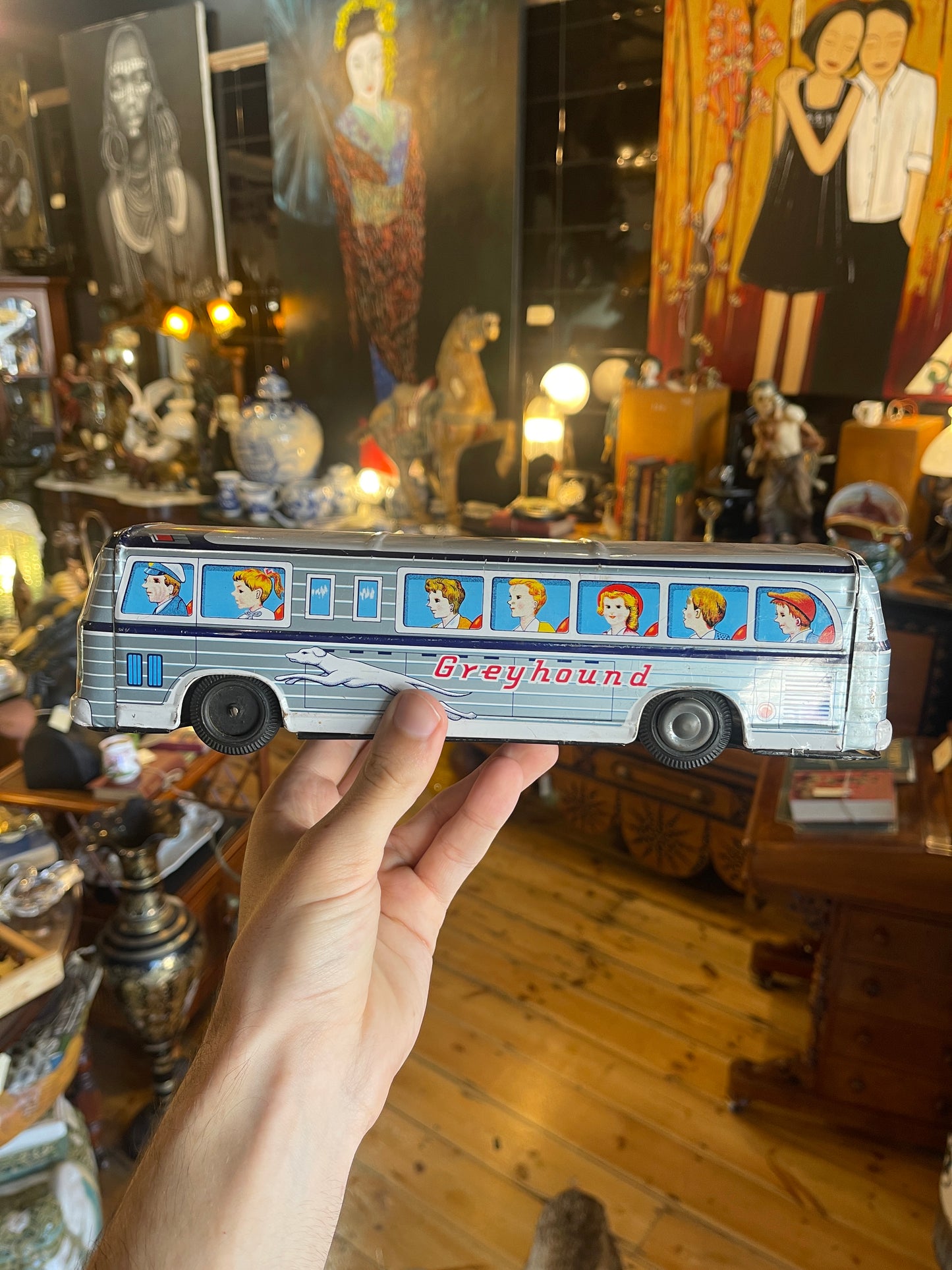 Vintage 1960s Tin Toy Litho Greyhound Friction Bus – Made in Japan