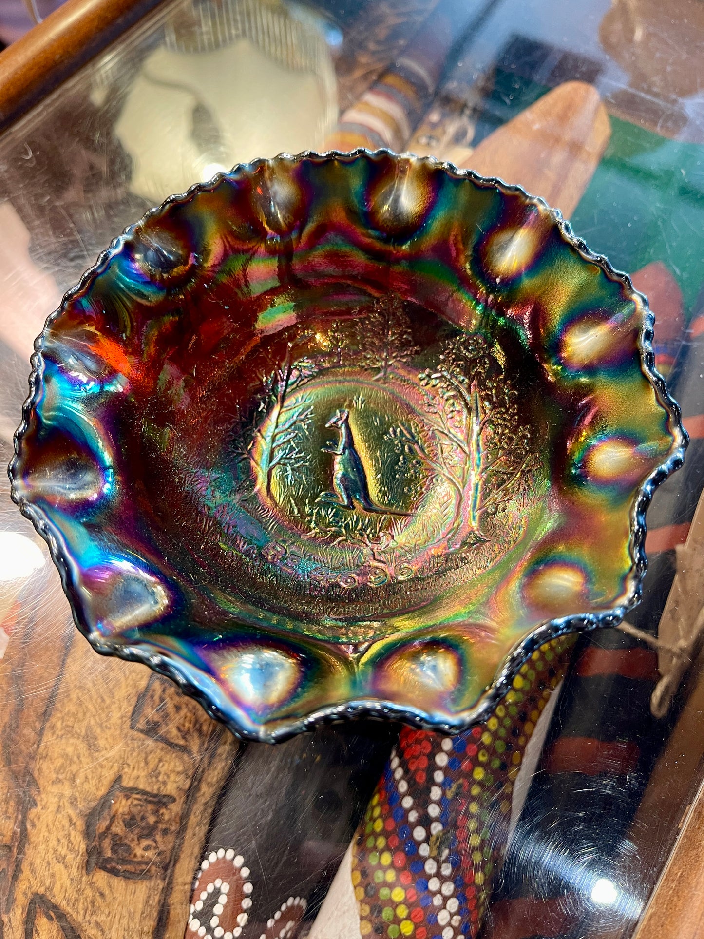 Carnival Glass Bowl 4696 Amethyst Kangaroo - Australia 1924