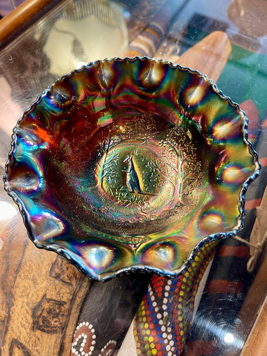 Carnival Glass Bowl 4696 Amethyst Kangaroo - Australia 1924