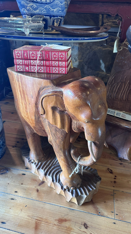 Carved Elephant Plant/Table Stand, Solid Wood