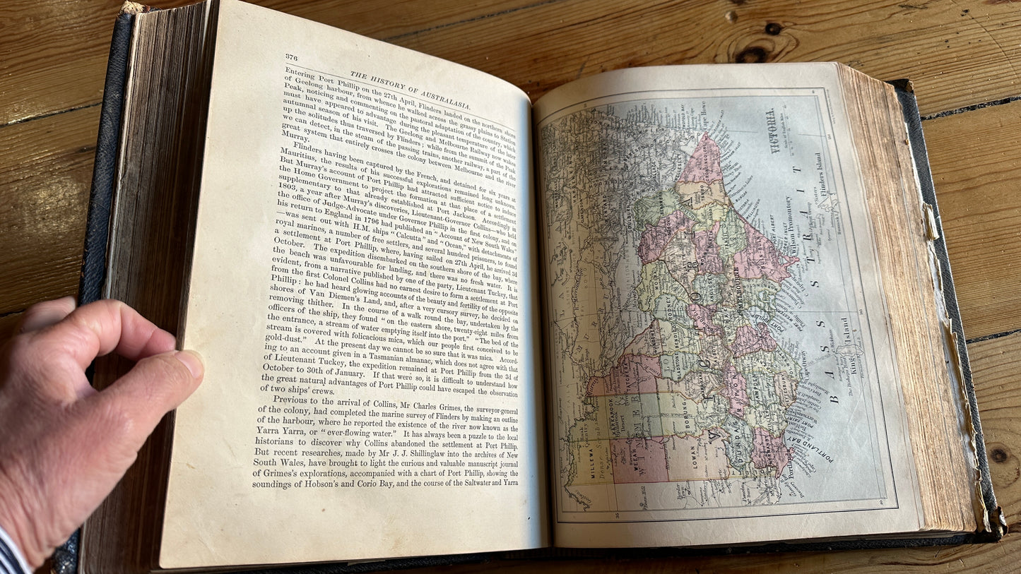 Antique leather-bound 1878 edition of The History of Australasia by David Blair, published by McGready, Thomson & Niven