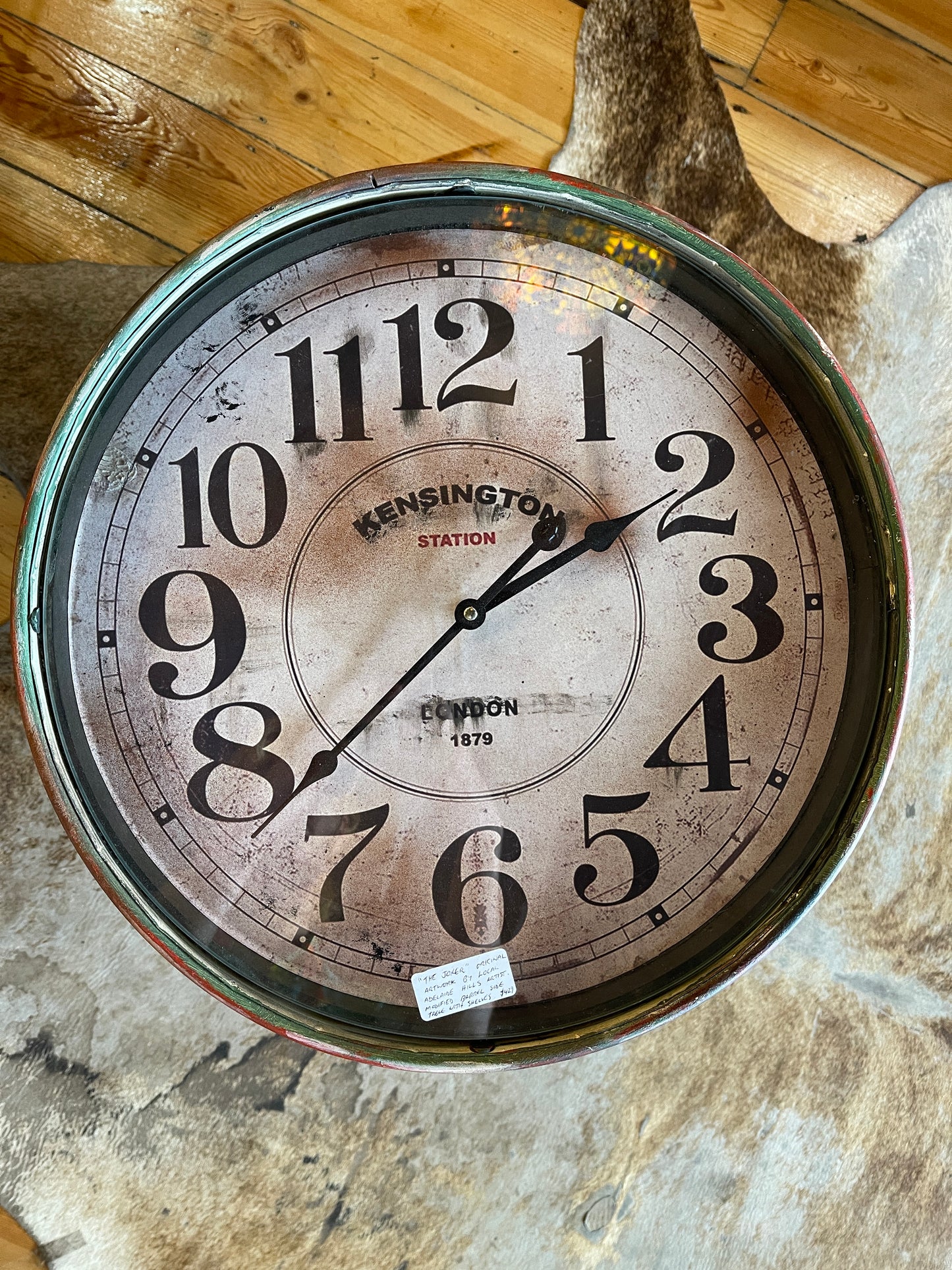 ‘The Joker’ Original Artwork Barrel Side Table with Glass Clock Top