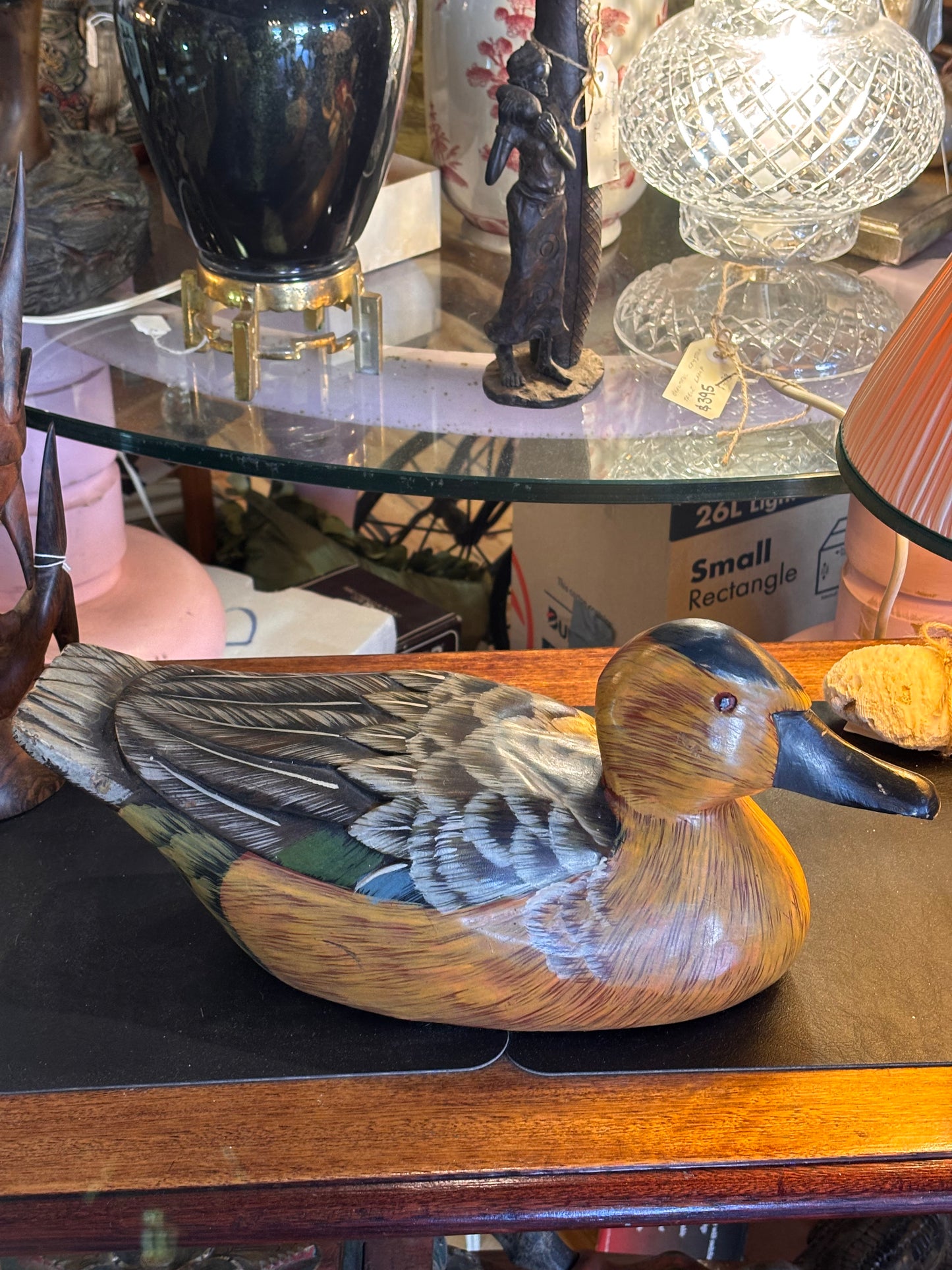 Large Hand-Carved Wooden Duck Decoy – 43cm Hand Painted Vintage Bird Sculpture