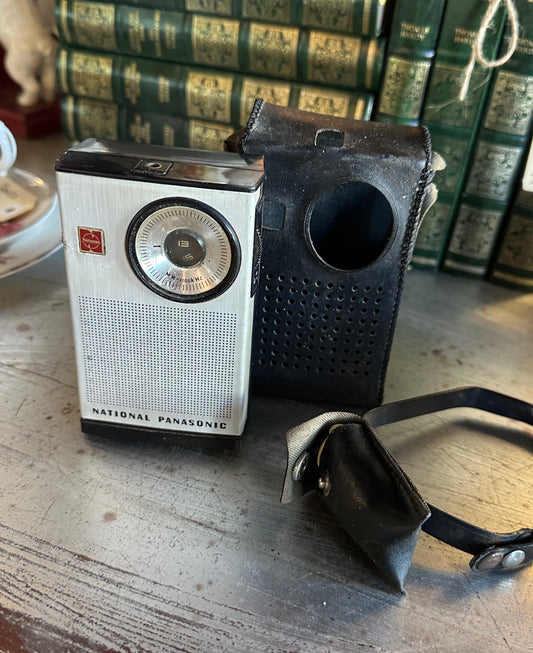 Vintage National Panasonic R-1032 Transistor Pocket Radio (Japan, c. 1970) - With Original Leather Case and Ear Plugs