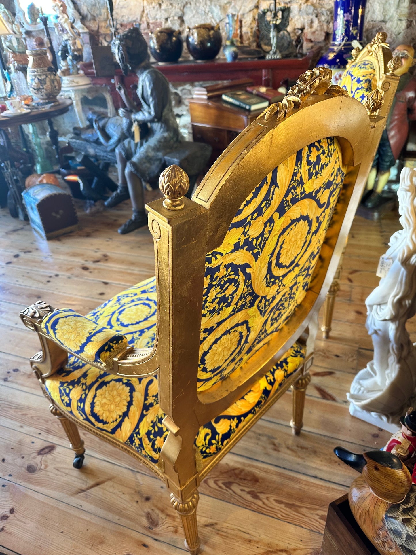 Louis XVI Carved Gilt Framed Armchairs Upholstered with Versace Fabric - Sold Separately