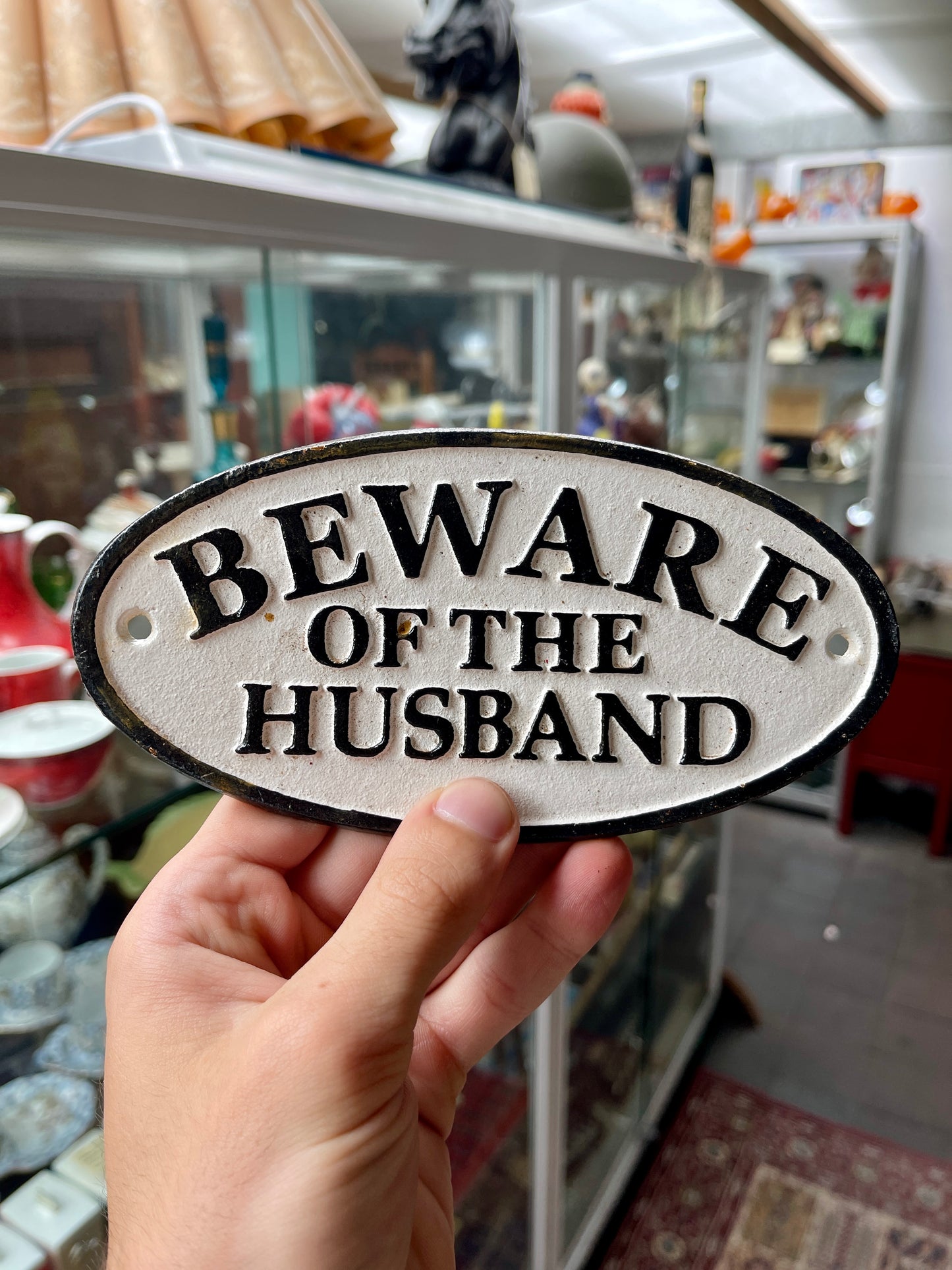 Beware of the Husband Cast Iron Sign