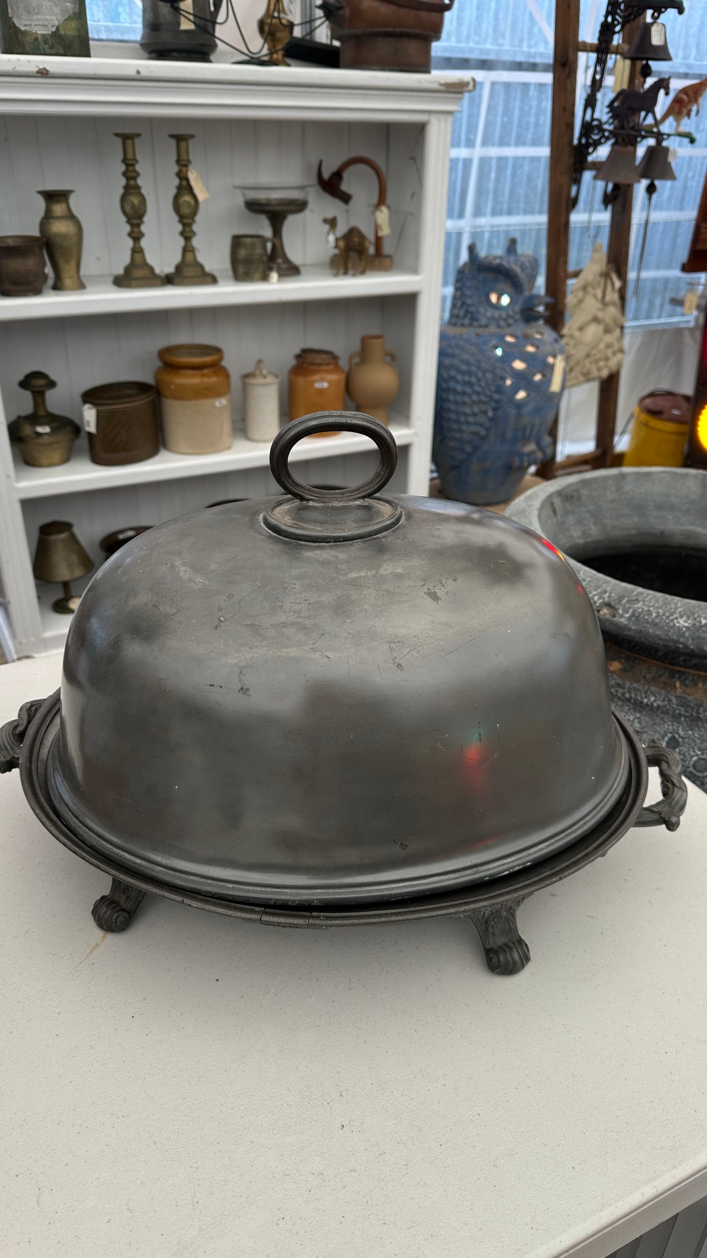 Antique large pewter meat dome or food cloche, circa 1870-1900