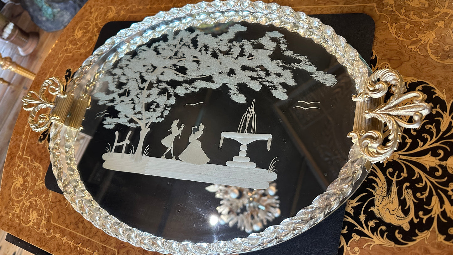 Classic vintage Italian Venetian/ Murano glass mirrored tray (mid-century, circa 1950s-1960s).