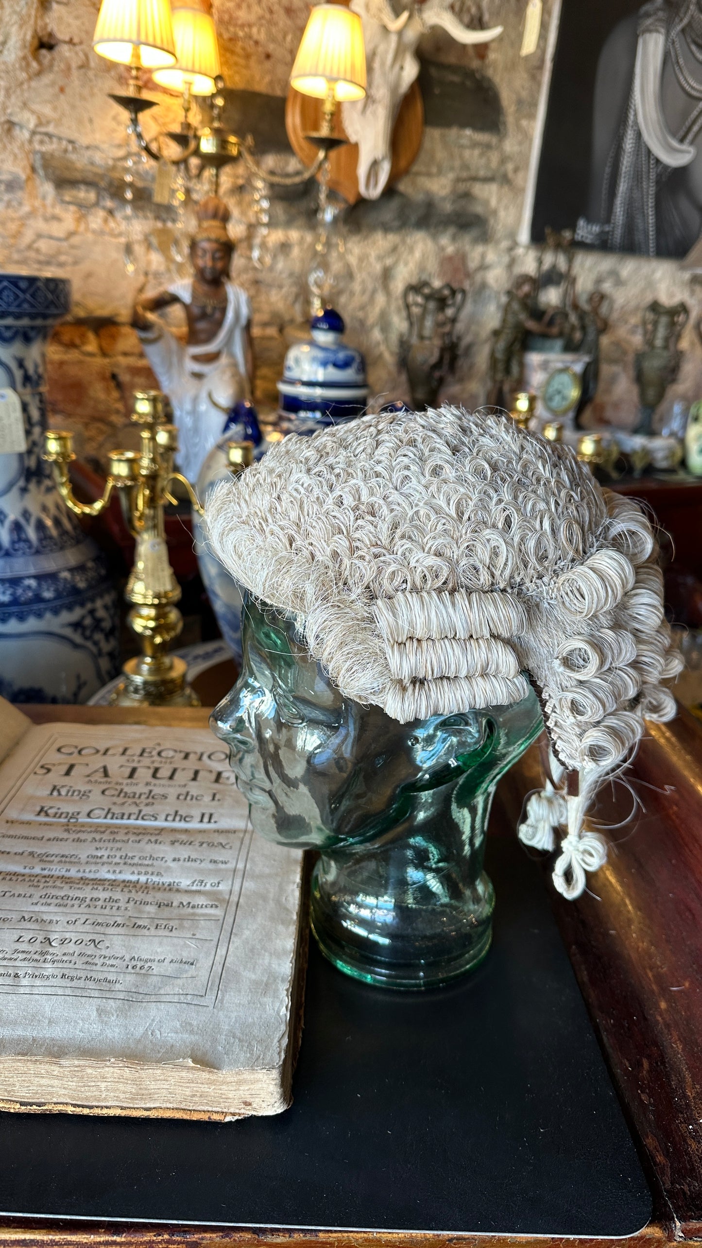 Antique English Barrister's Court Wig made from woven horsehair, by Ravenscroft