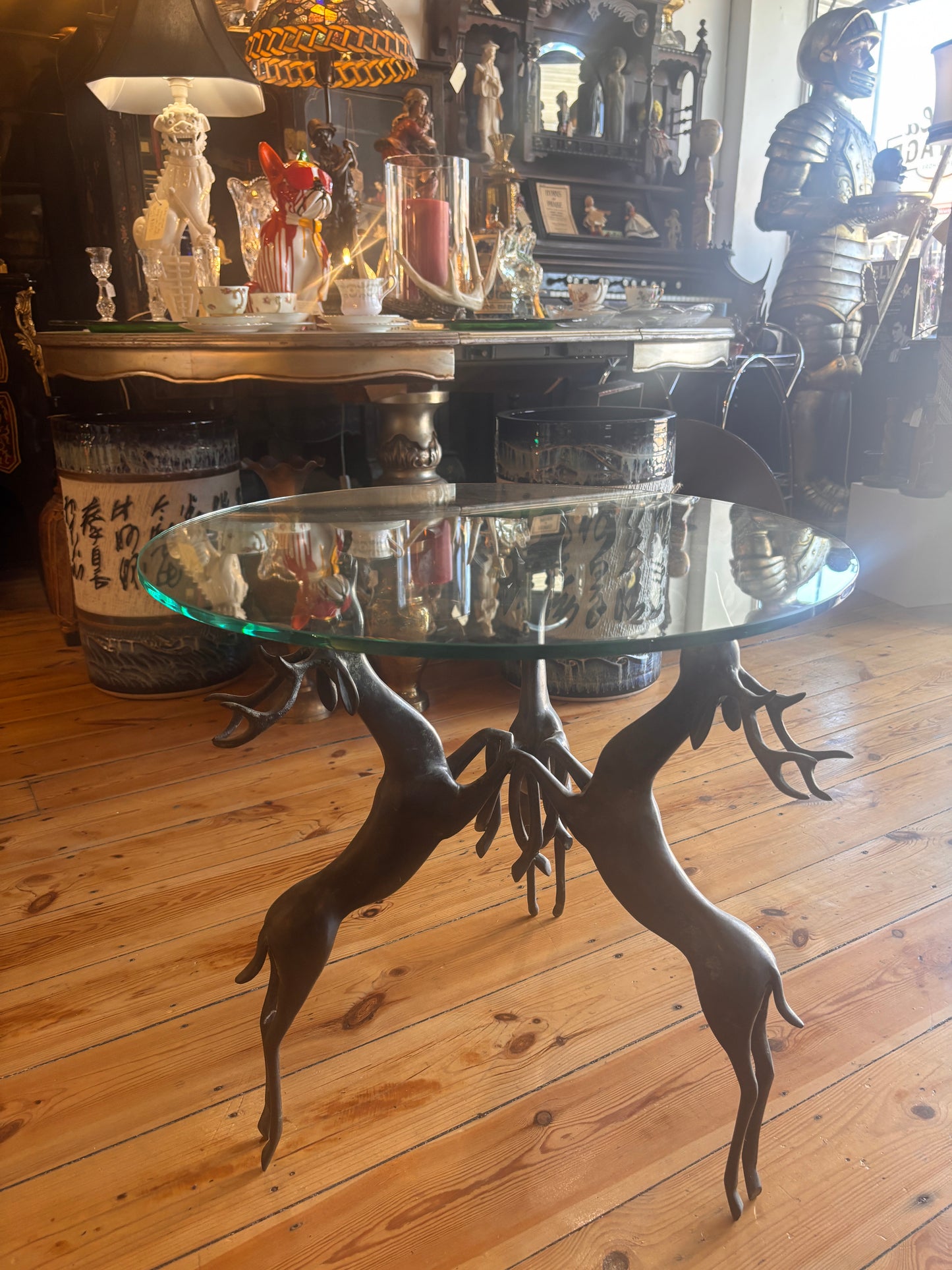 Vintage Bronze Deer Coffee Table with Circular Glass Top | Sculptural Animal Base | Mid-Century Style | 60cm