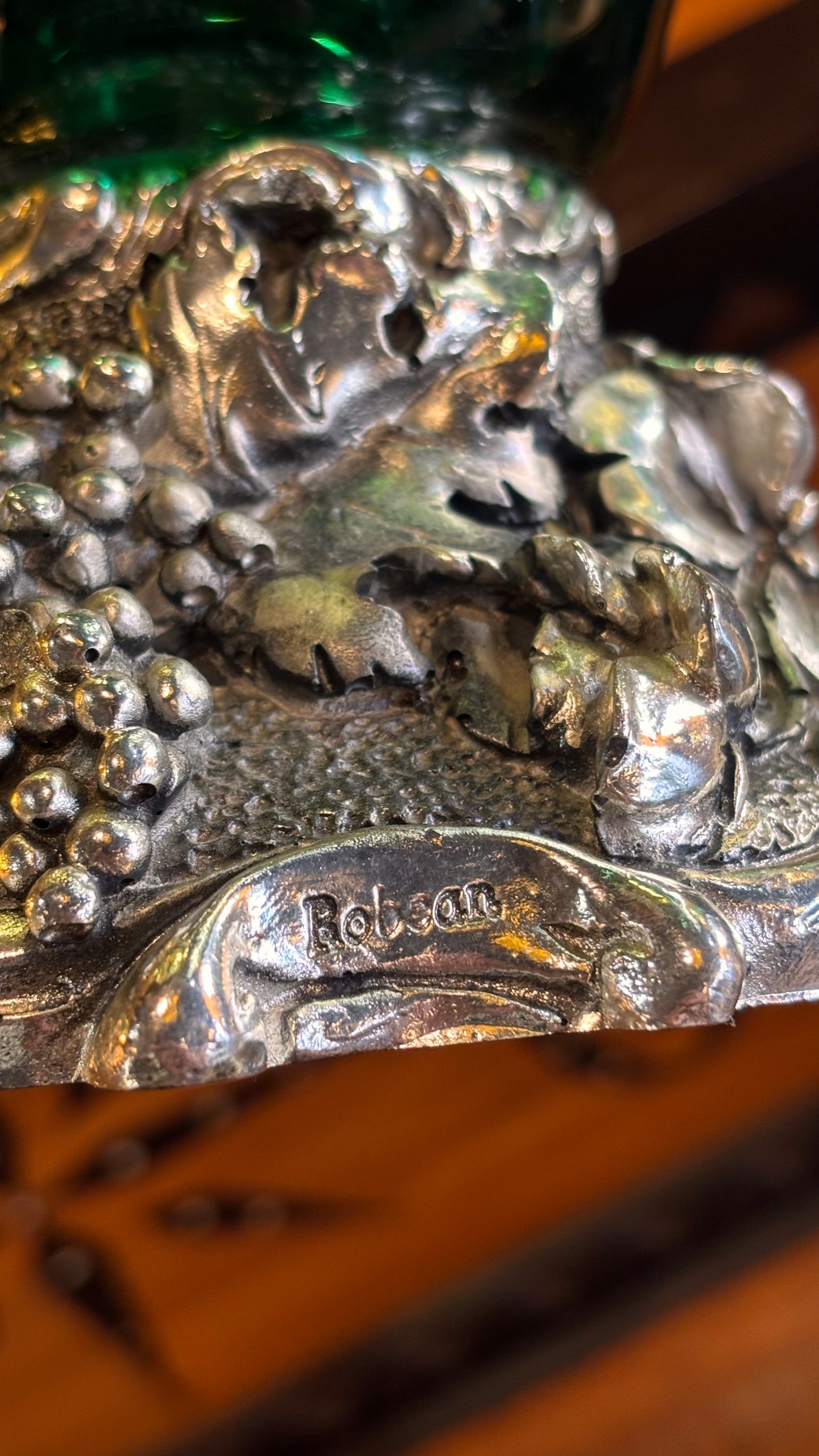 Vintage Italian Green Glass Centerpiece Bowl with Silver Base – Robean – Handcrafted Rococo Style, 35cm