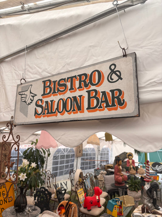 Vintage “Bistro & Saloon Bar” Hand-Painted Solid Timber Particleboard Sign – Retro Café & Bar Decor (68 cm)