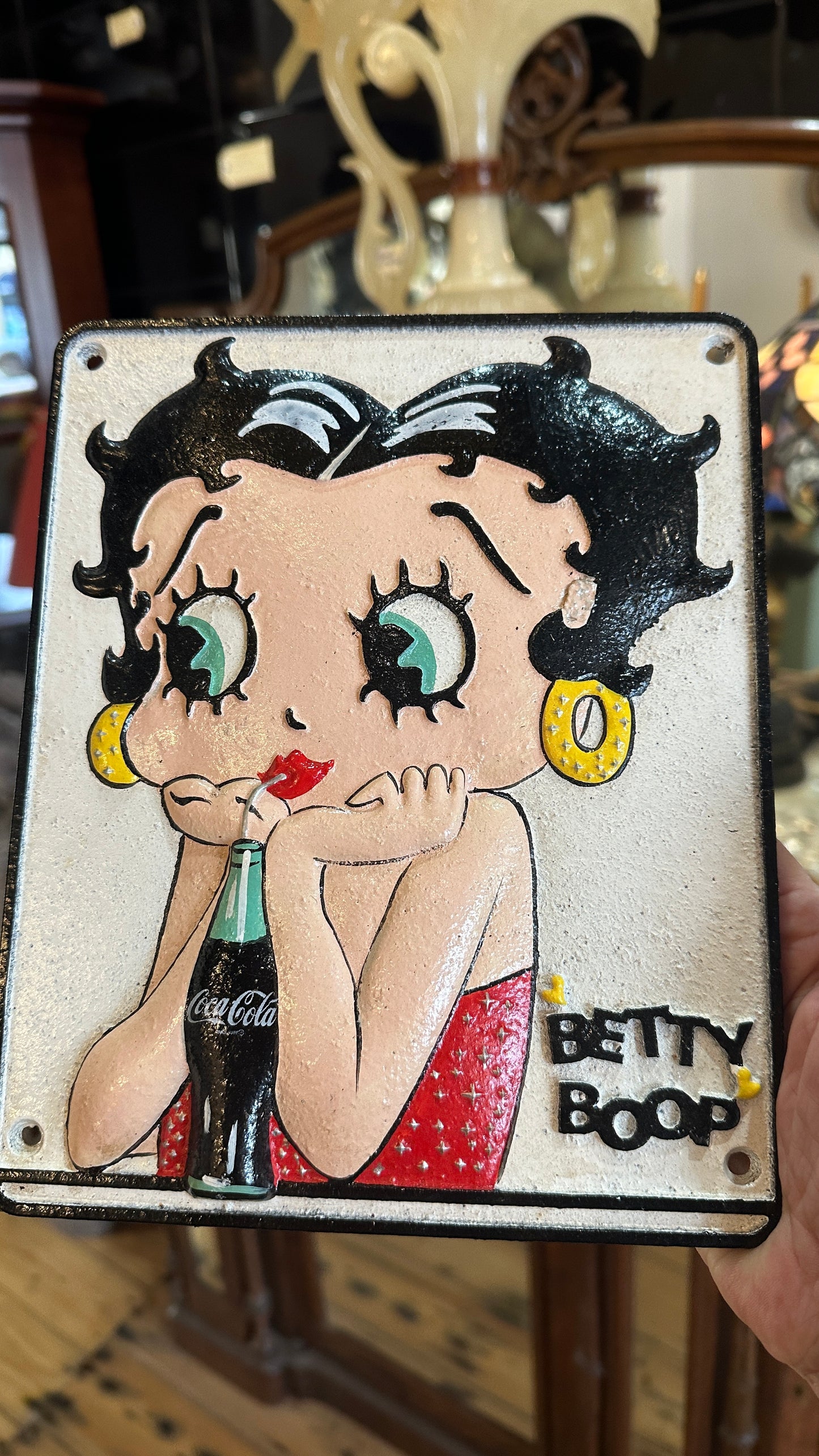 Cast Iron Betty Boop Drinking Coke Sign