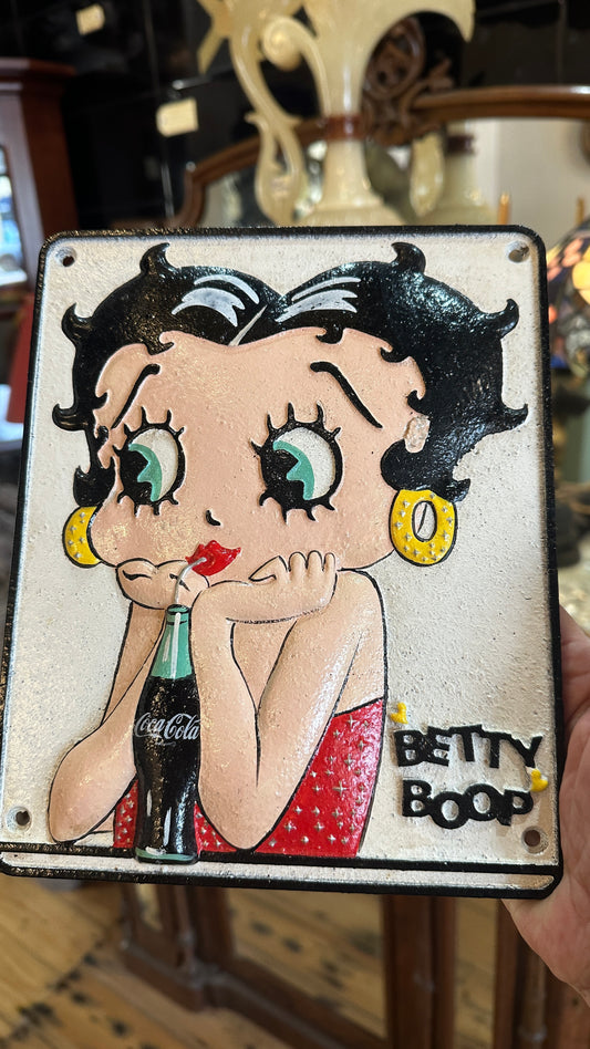 Cast Iron Betty Boop Drinking Coke Sign