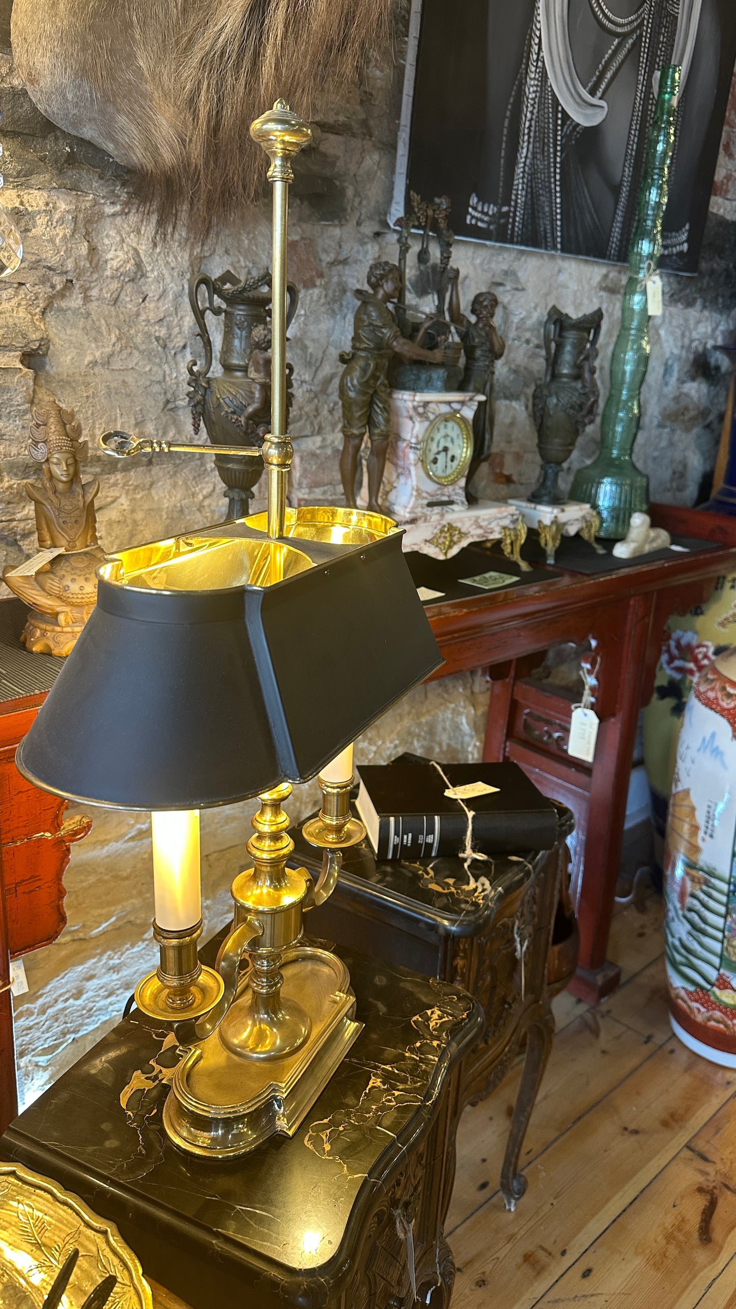 Elegant Brass Bouillotte Lamp with Black Shade