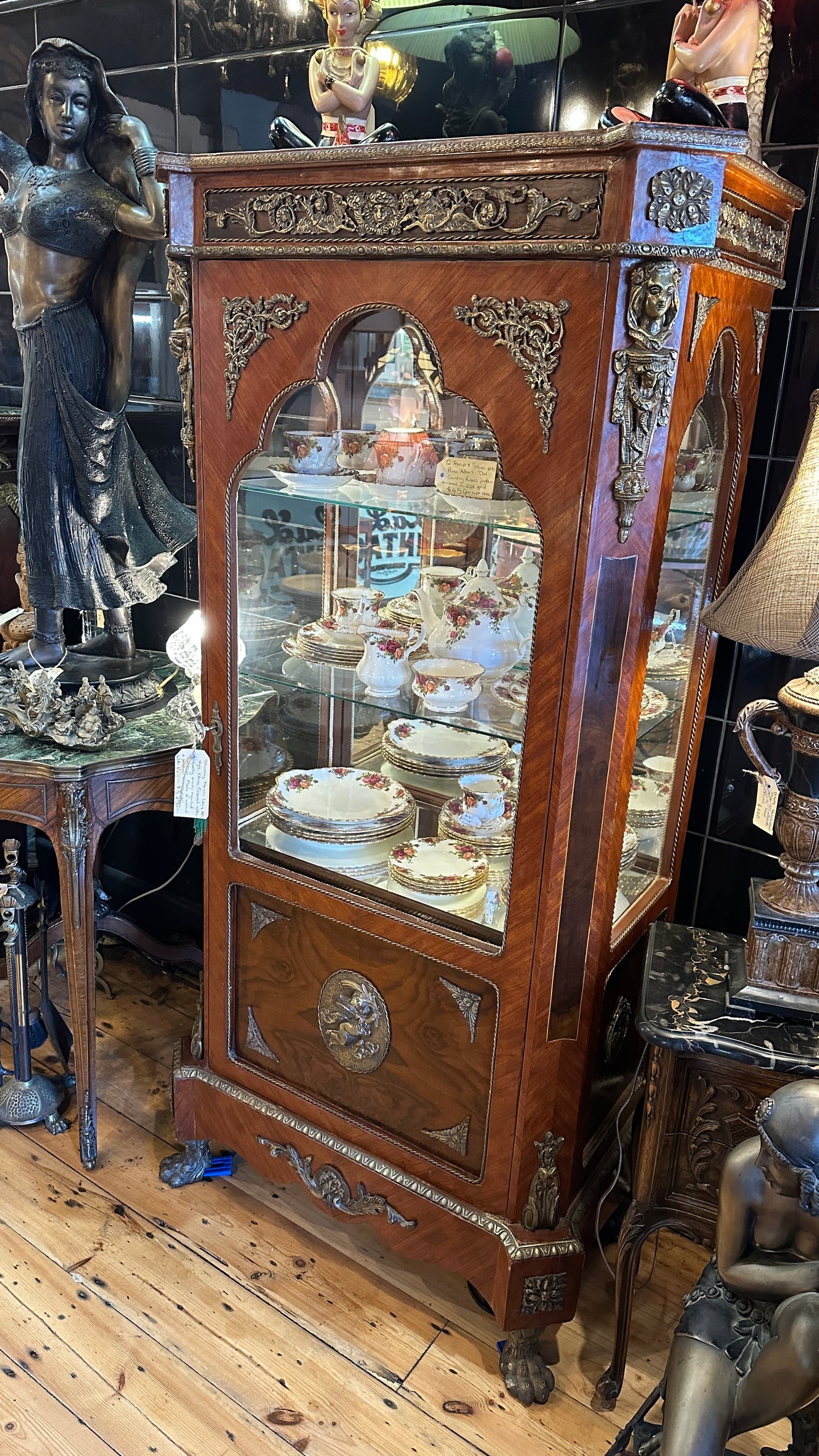 Vintage French Louis XVI Style Walnut Vitrine /Display Cabinet with Quality Ormolu Mounted Details
