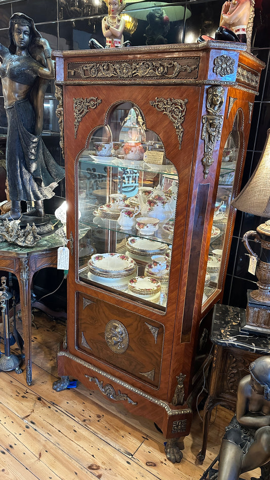 Vintage French Louis XVI Style Walnut Vitrine /Display Cabinet with Quality Ormolu Mounted Details
