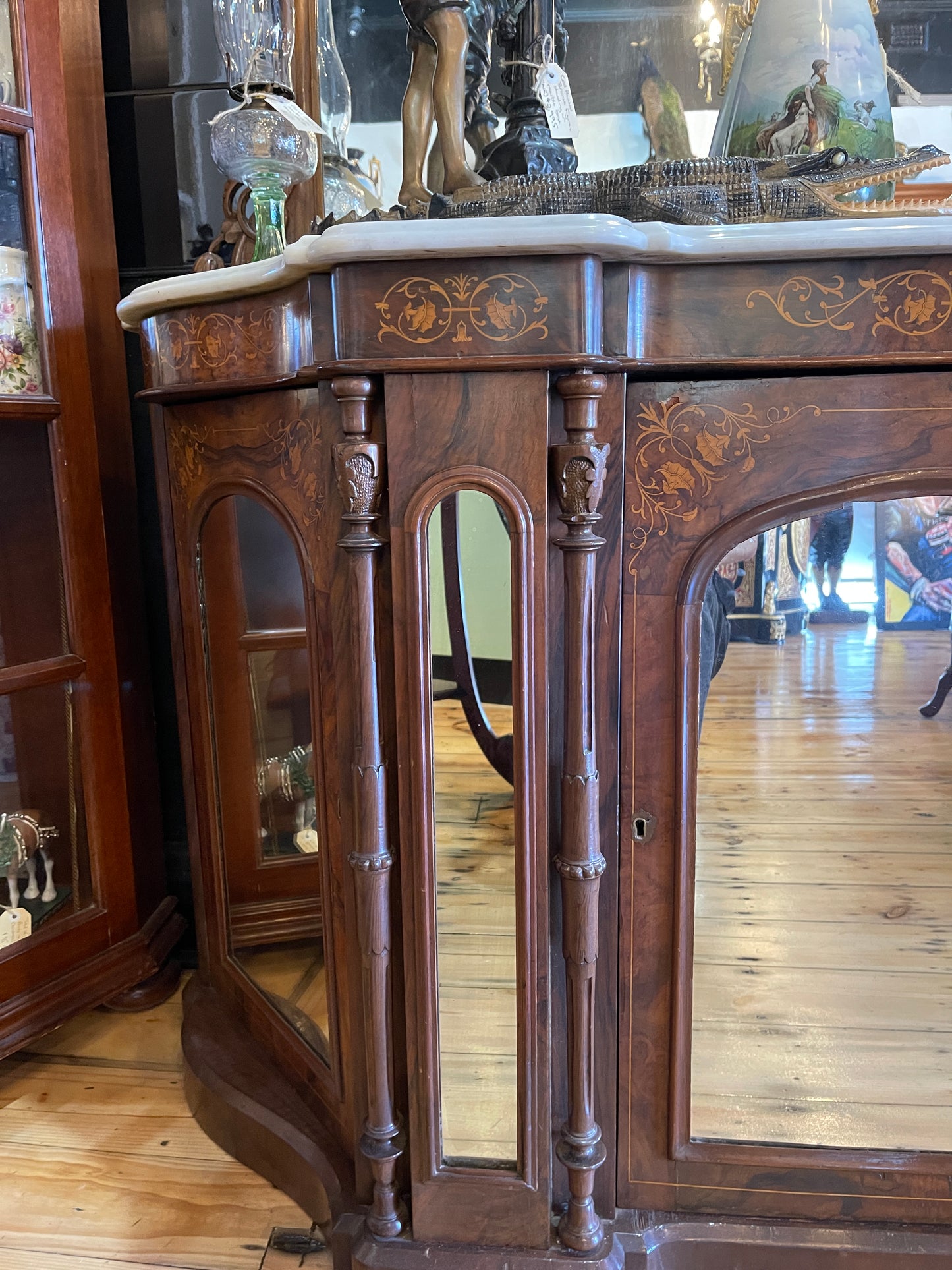 Exquisite Victorian Walnut Inlaid Credenza