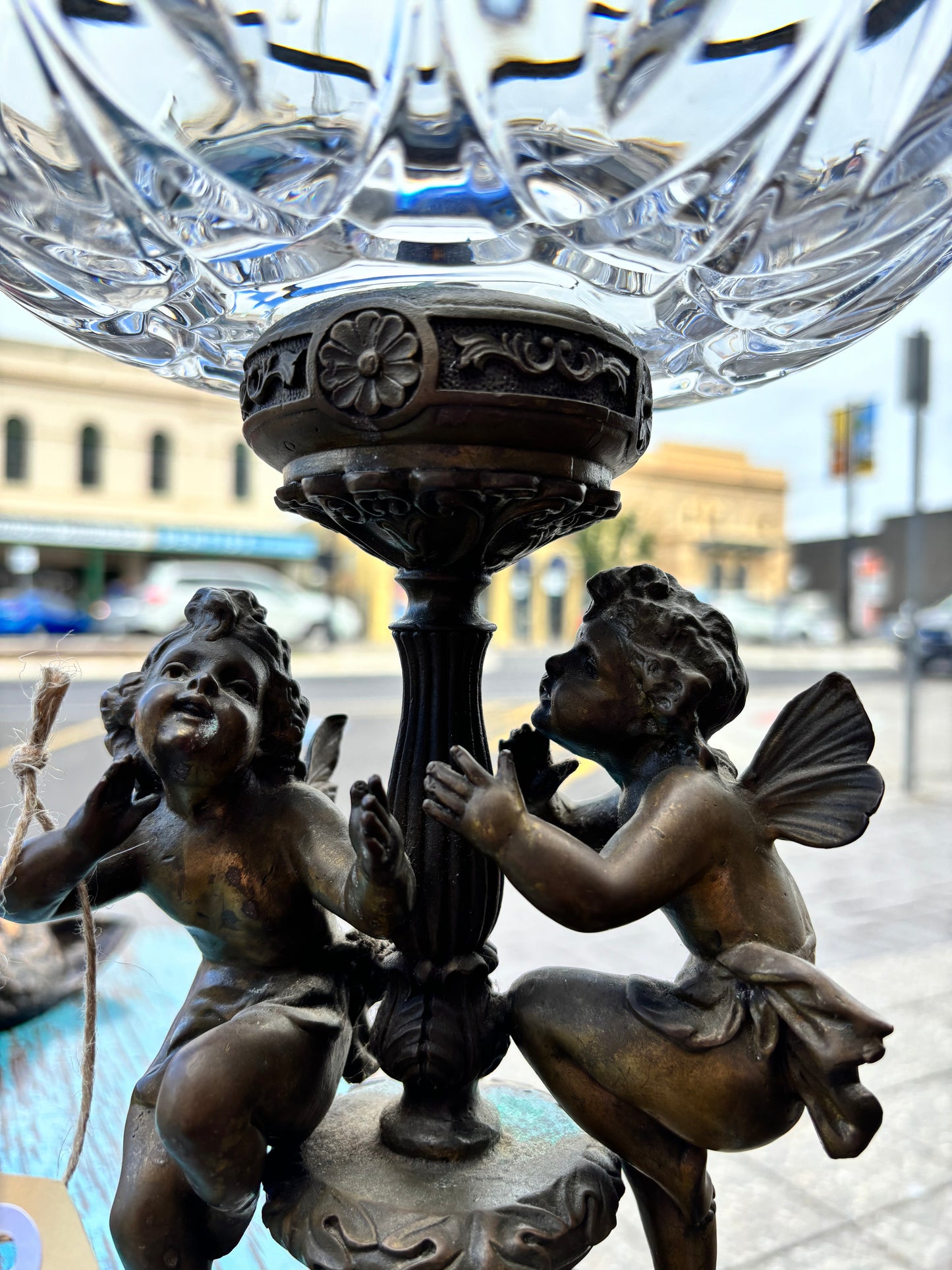 1920s French Bronze And Cut Crystal Compote