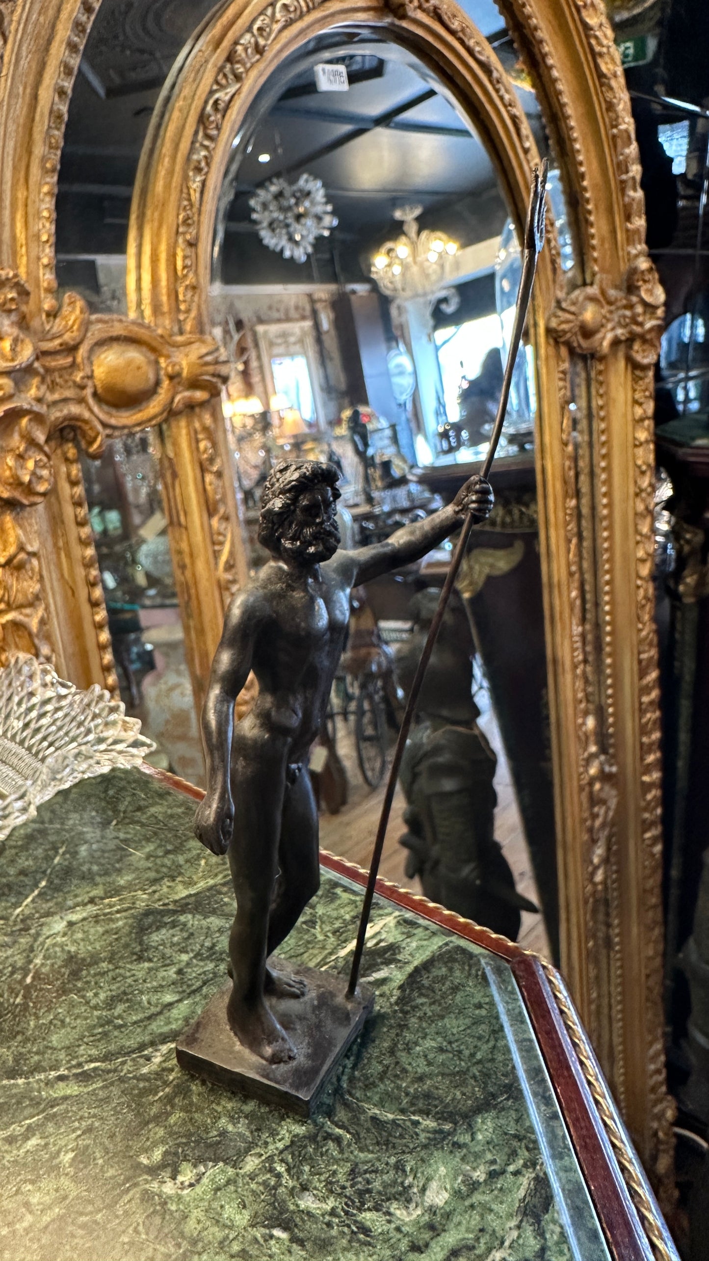 Bronze figurine - Neptune holding a Trident