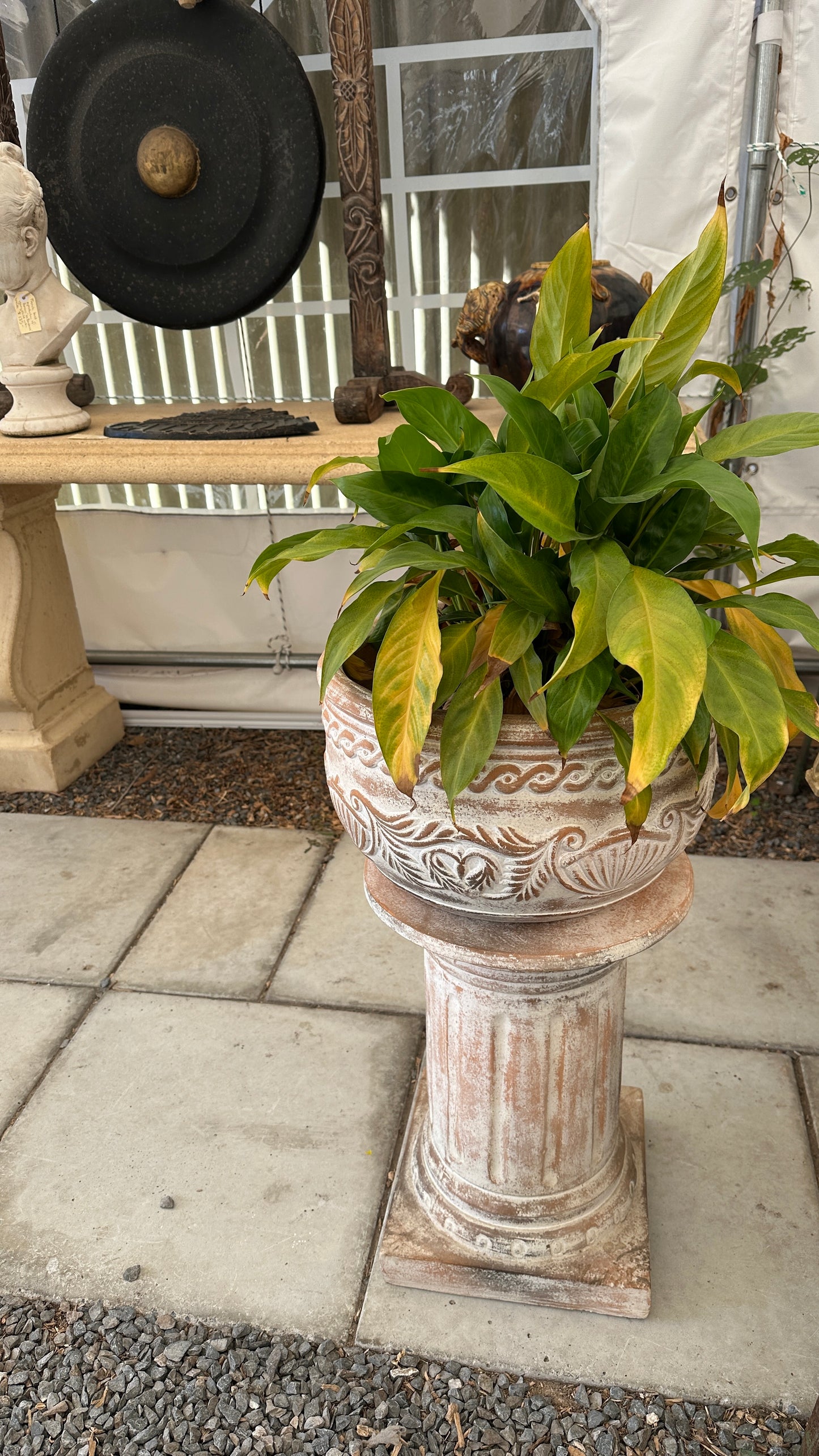 Two piece - Classical terracotta pedestal and pot planter, 4 sets available