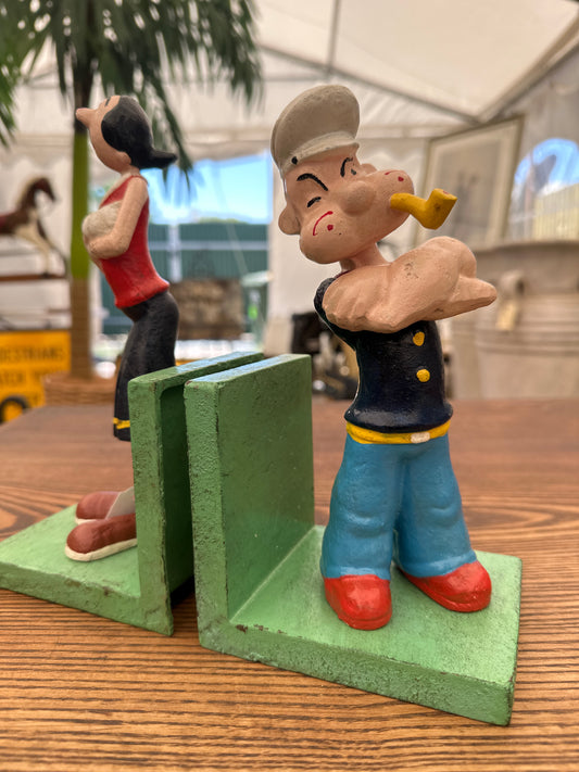 Cast Iron Popeye and Olive Bookends