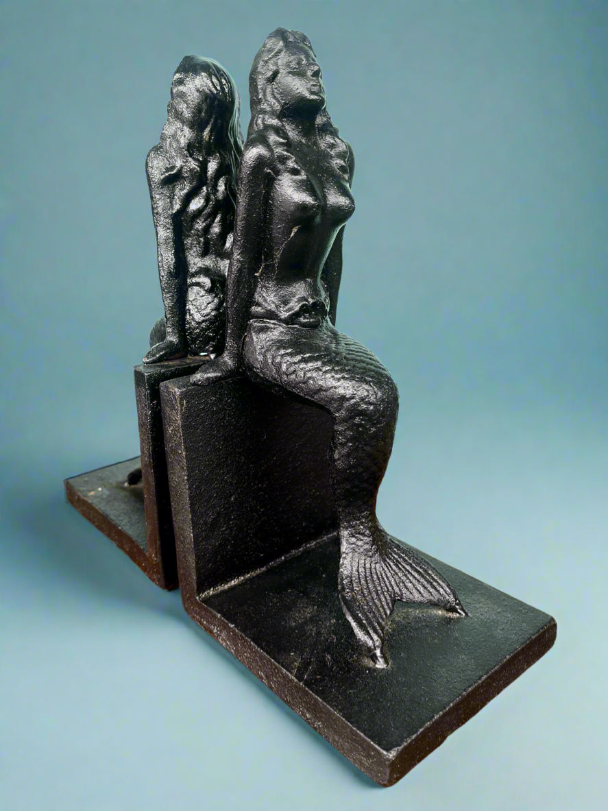 Cast Iron Black Mermaid Bookends