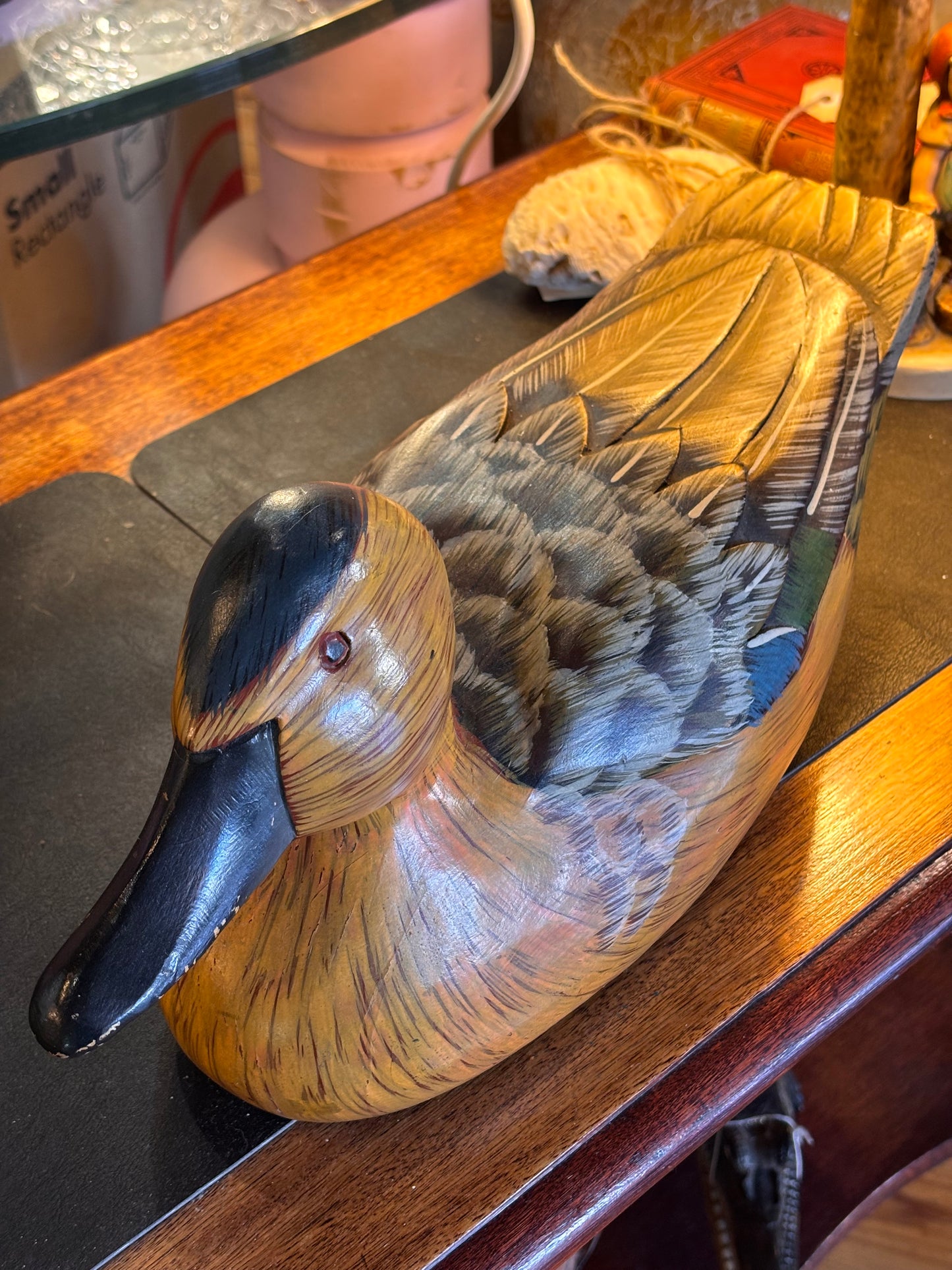 Large Hand-Carved Wooden Duck Decoy – 43cm Hand Painted Vintage Bird Sculpture