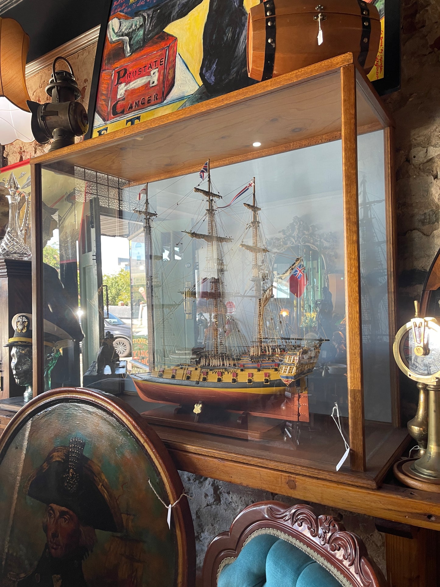 Huge Hand-Made Model Ship In Glass Display Case