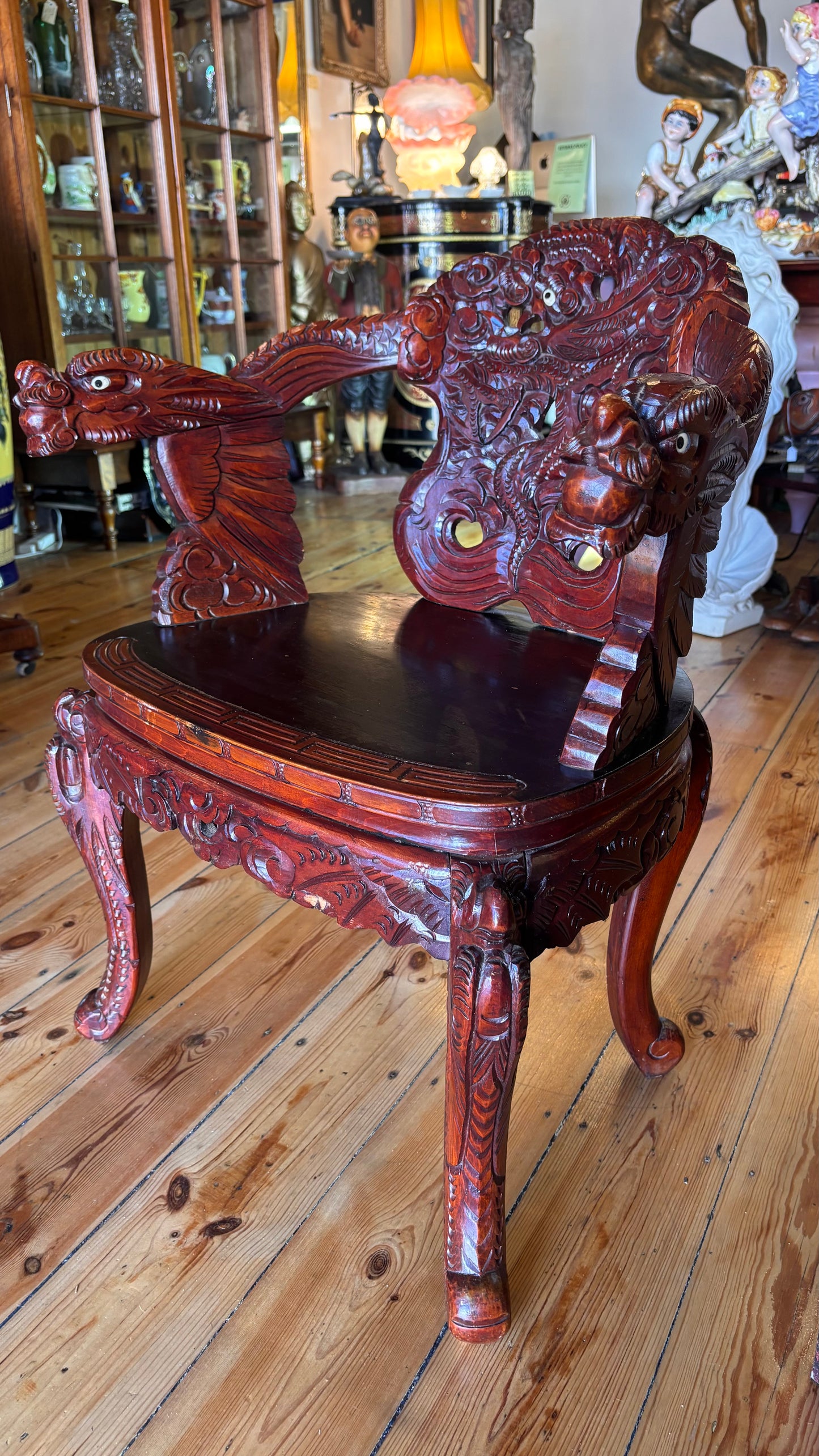 Antique Chinese Carved Dragon Throne Chair | Hand-Carved Hardwood Armchair