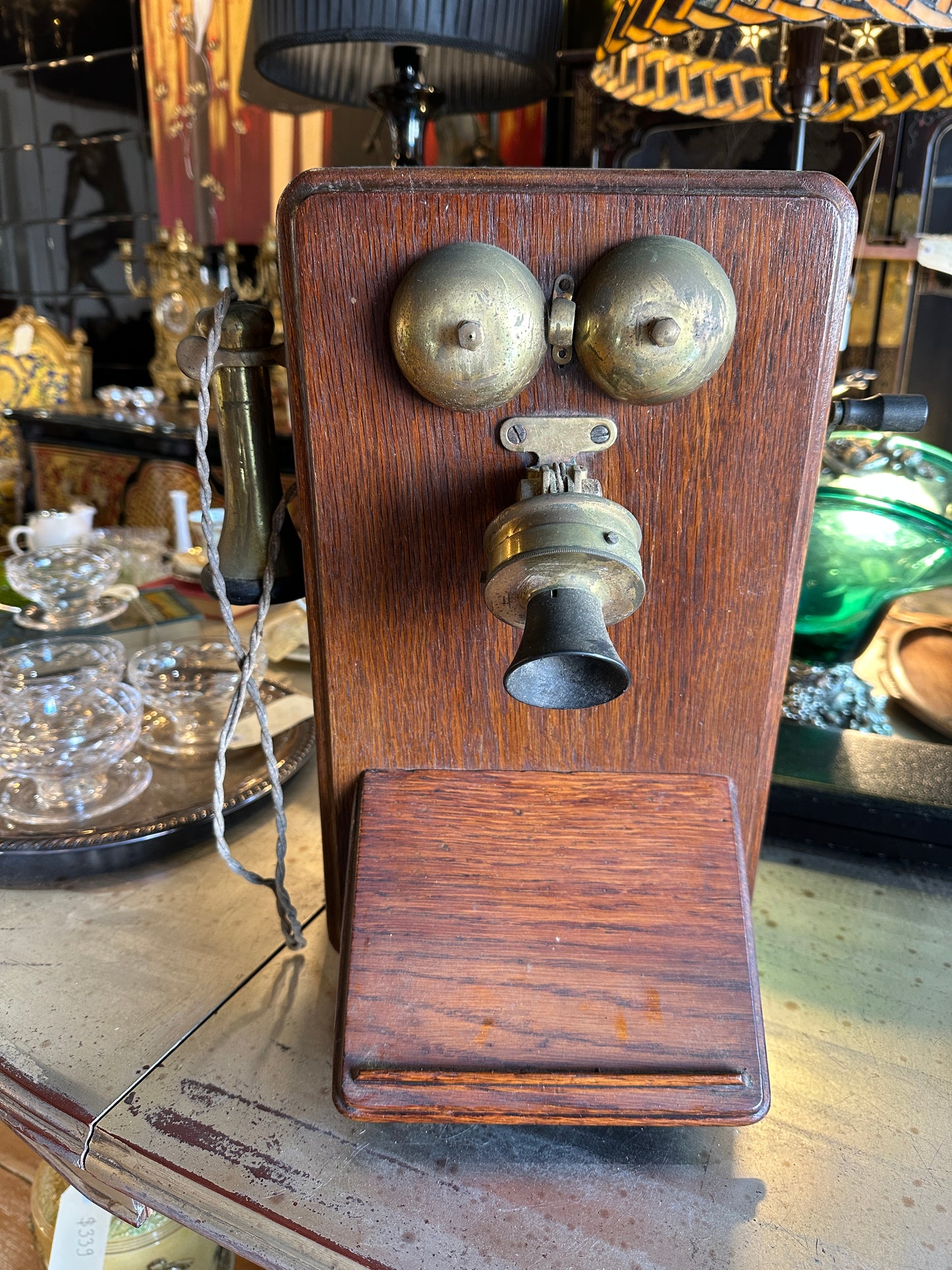 Antique Commonwealth of Australia PMG magneto oak wall telephone