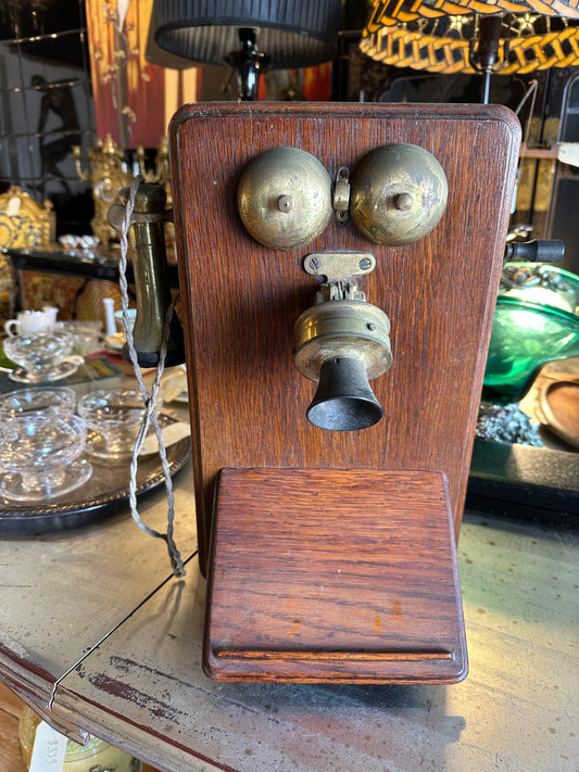 Antique Commonwealth of Australia PMG magneto oak wall telephone