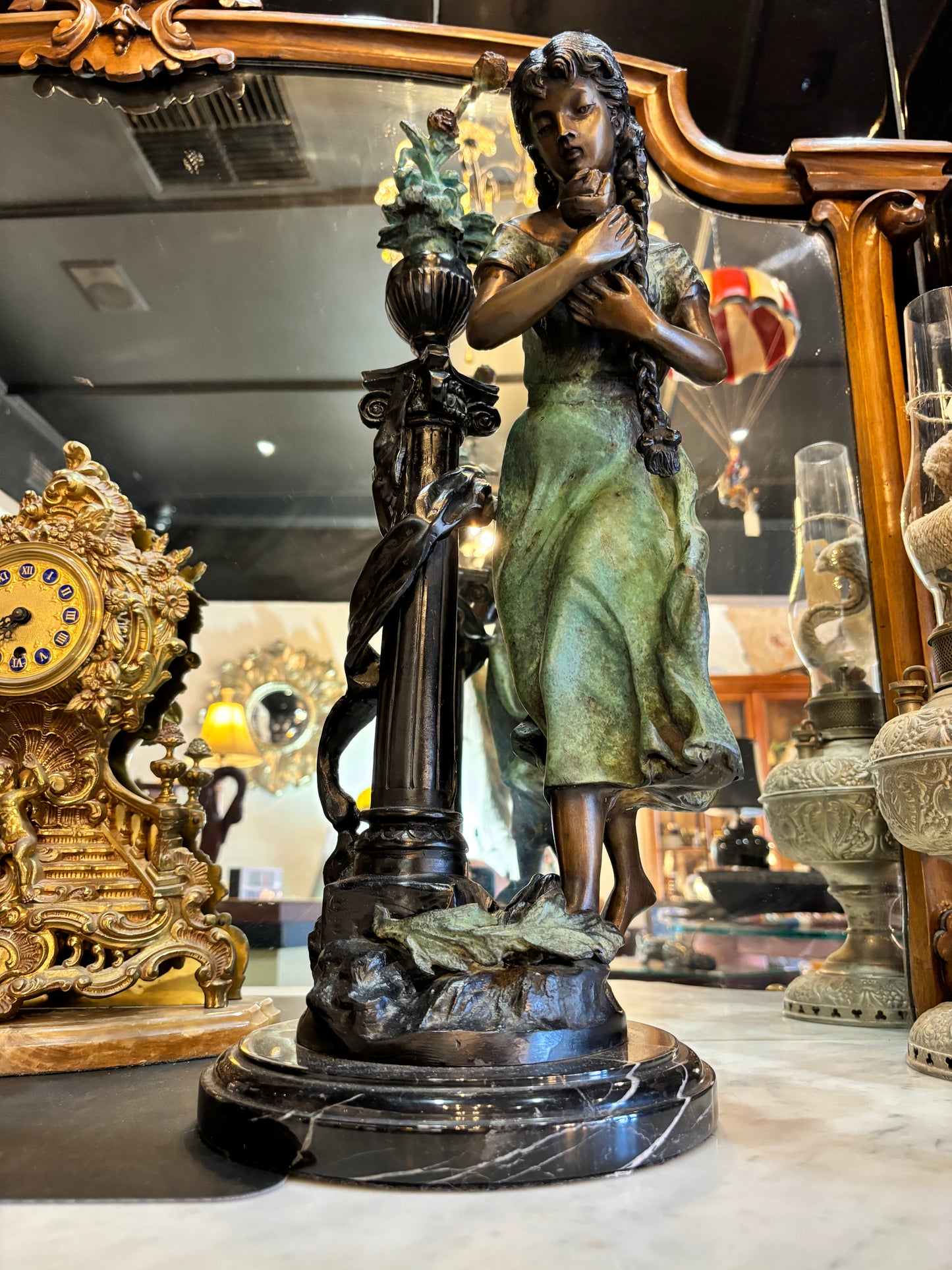 Large Bronze Sculptures on Marble Bases Statues