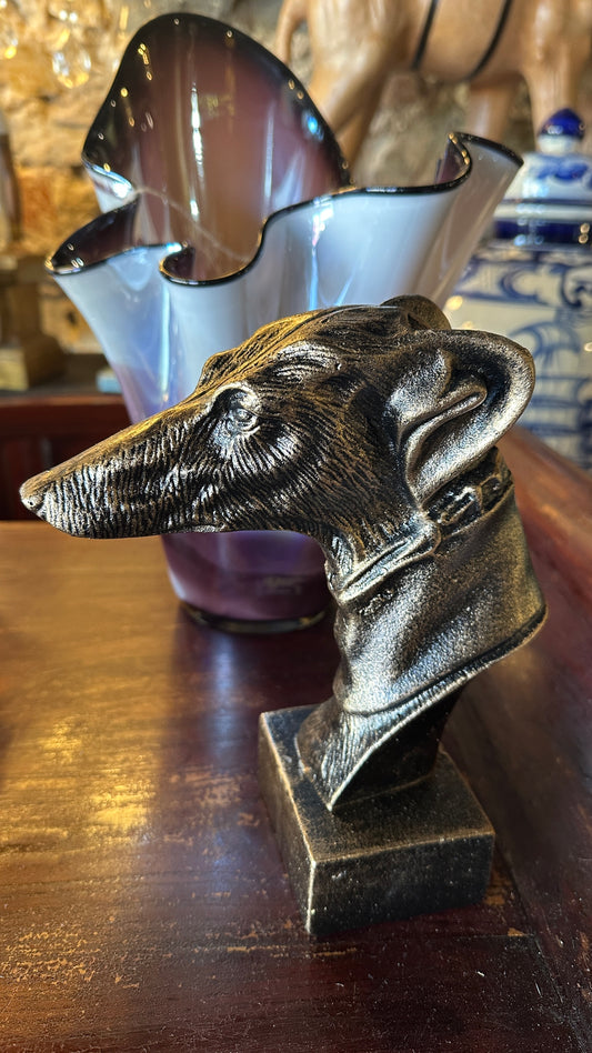 Whippet Head Bust Cast Iron Bronze Finish