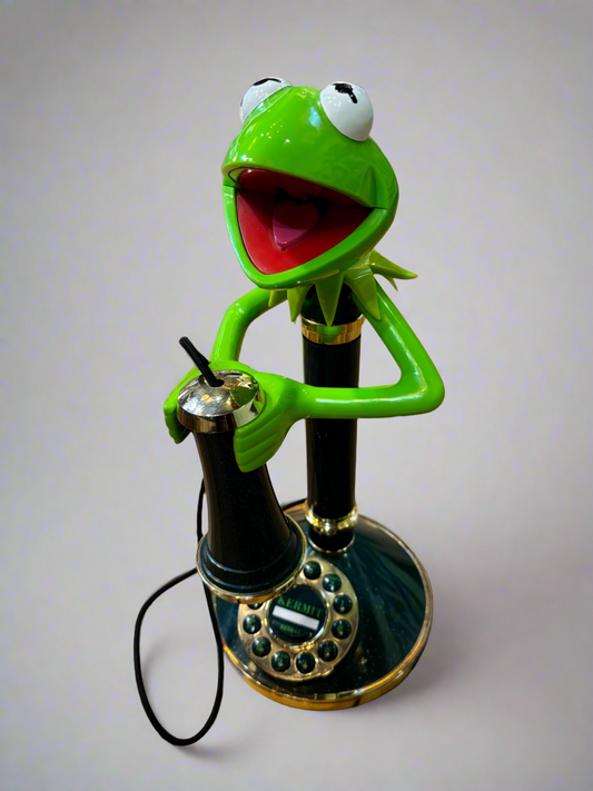 Rare Vintage Kermit The Frog Phone Muppet Sesame Street Collectible TeleMania Corded Candlestick Telephone