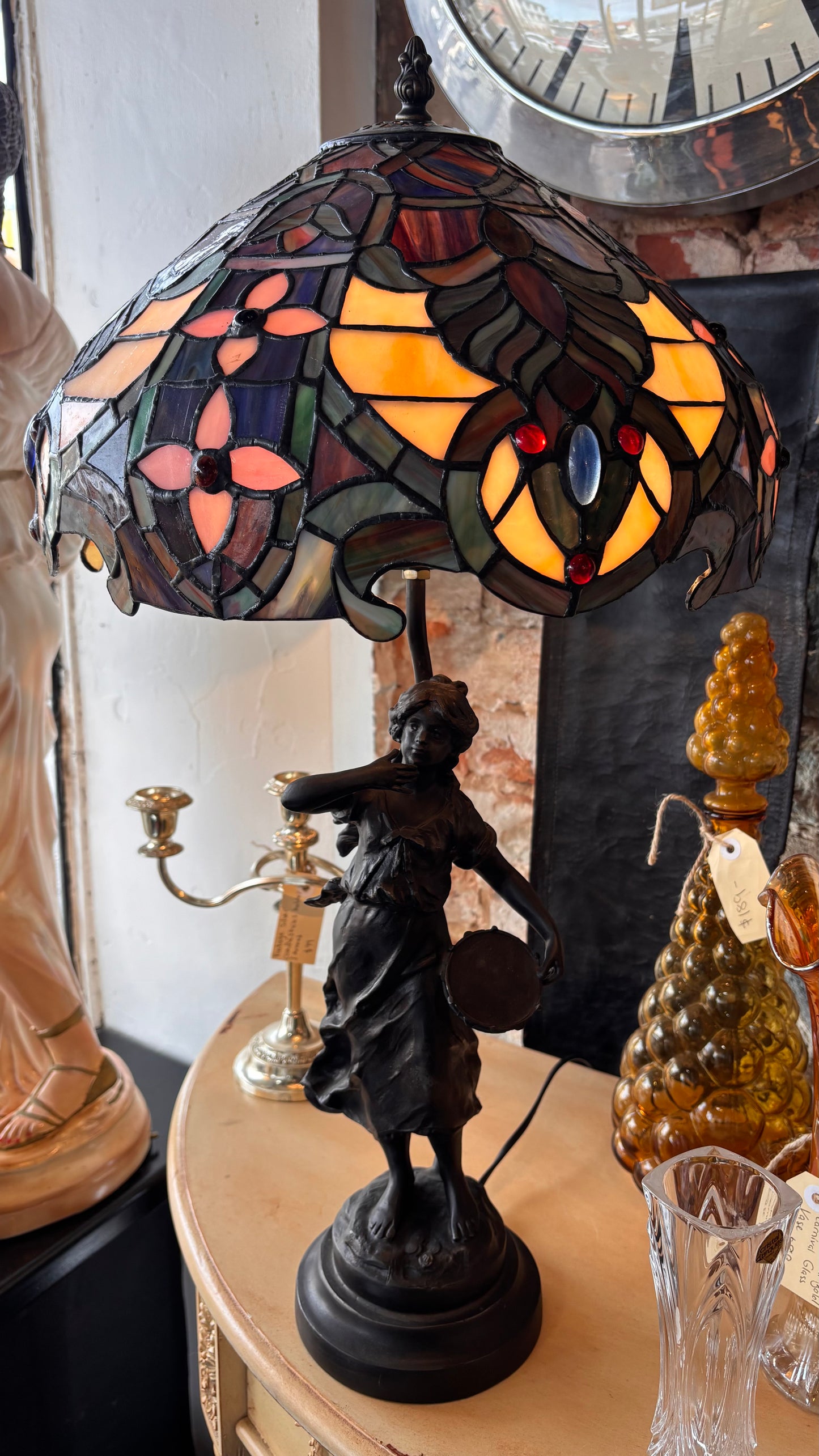 Tiffany-Style Figural Lamp – Stained Glass Shade – 68cm