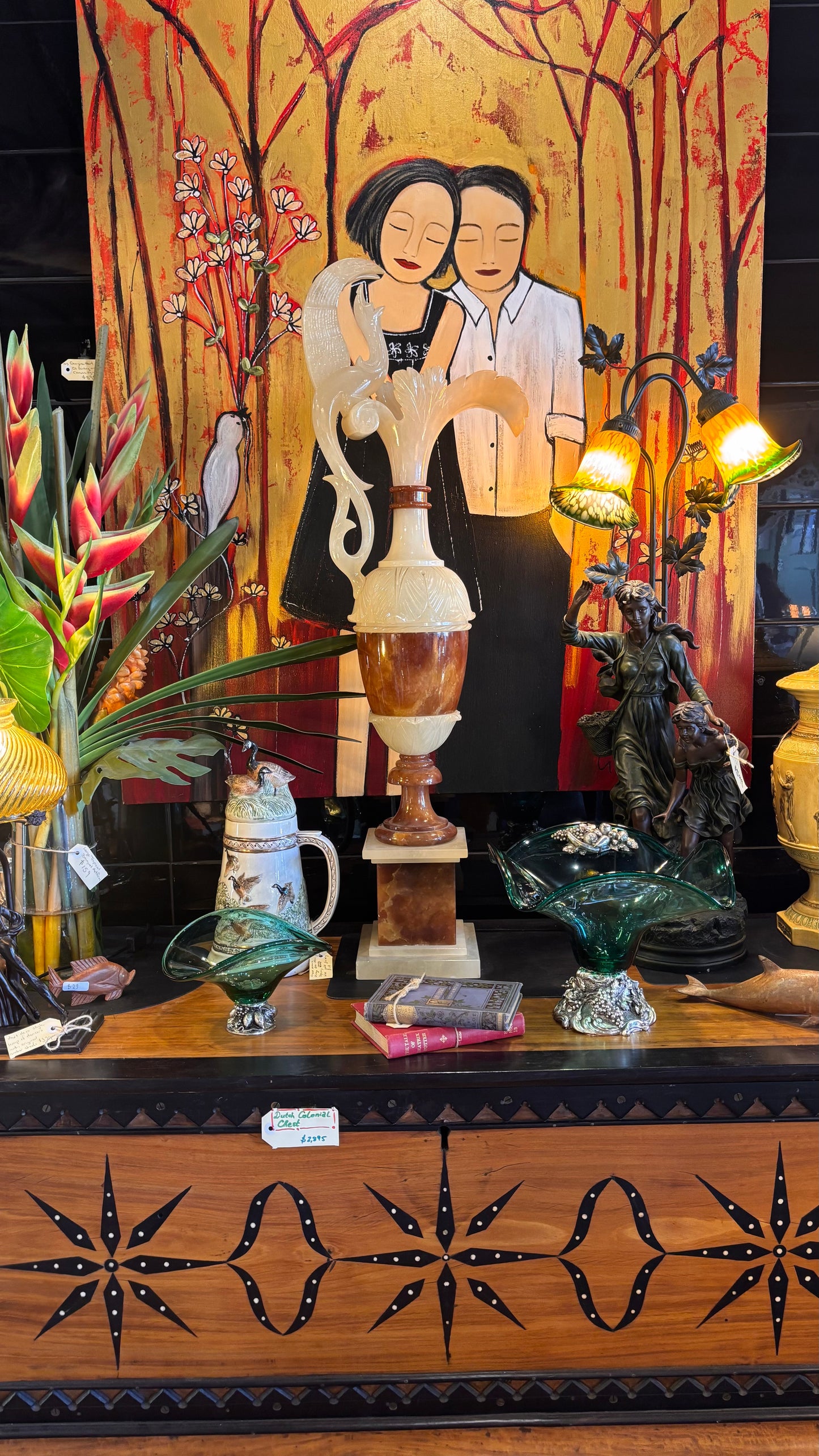 Monumental Italian Alabaster & Onyx Ewer Vase – c.1950s–1970s – 105cm