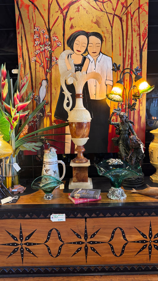 Monumental Italian Alabaster & Onyx Ewer Vase – c.1950s–1970s – 105cm