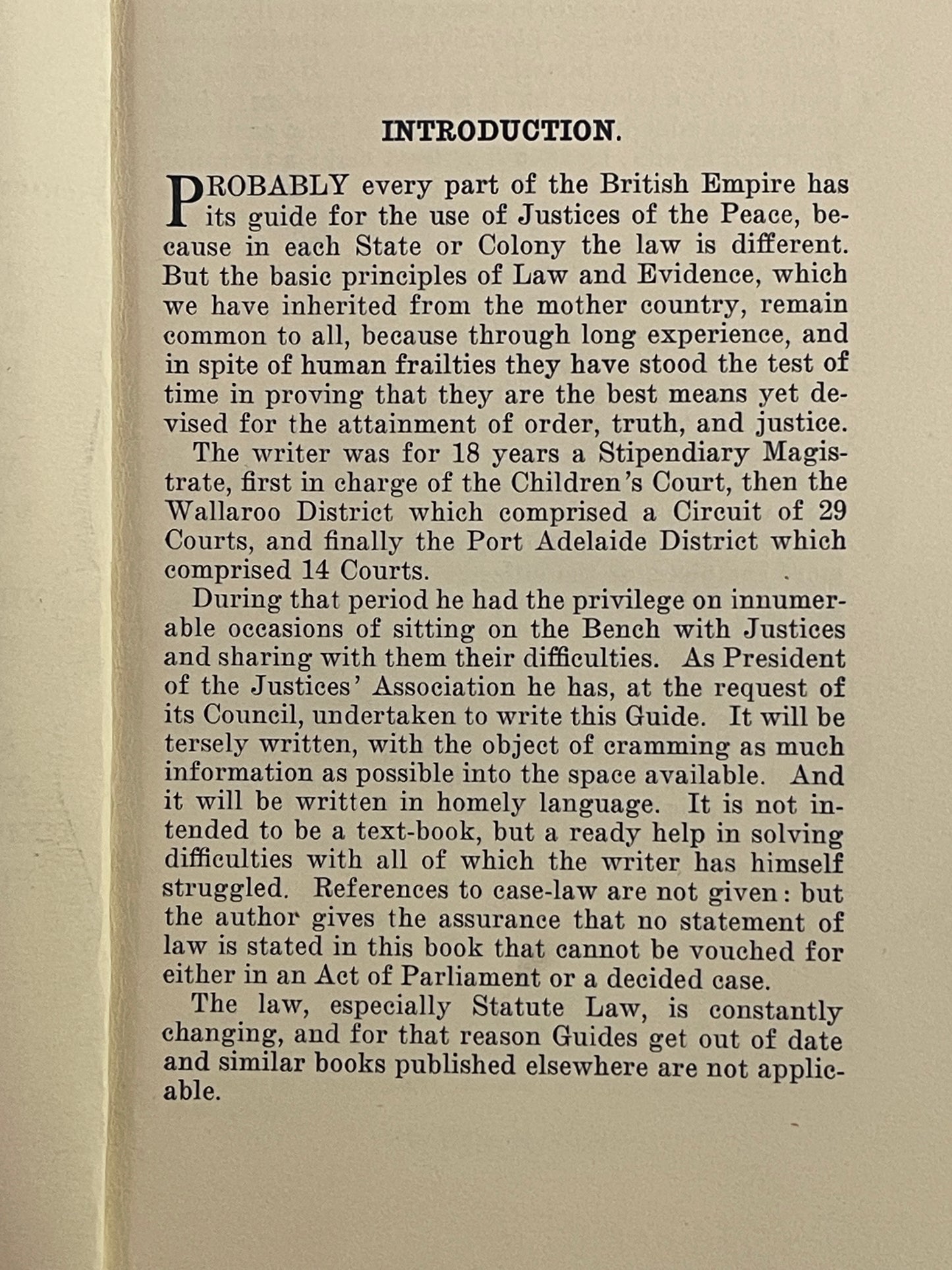 1937 The Justices’ Guide by Guy W. Halcombe - South Australian Law Reference Book